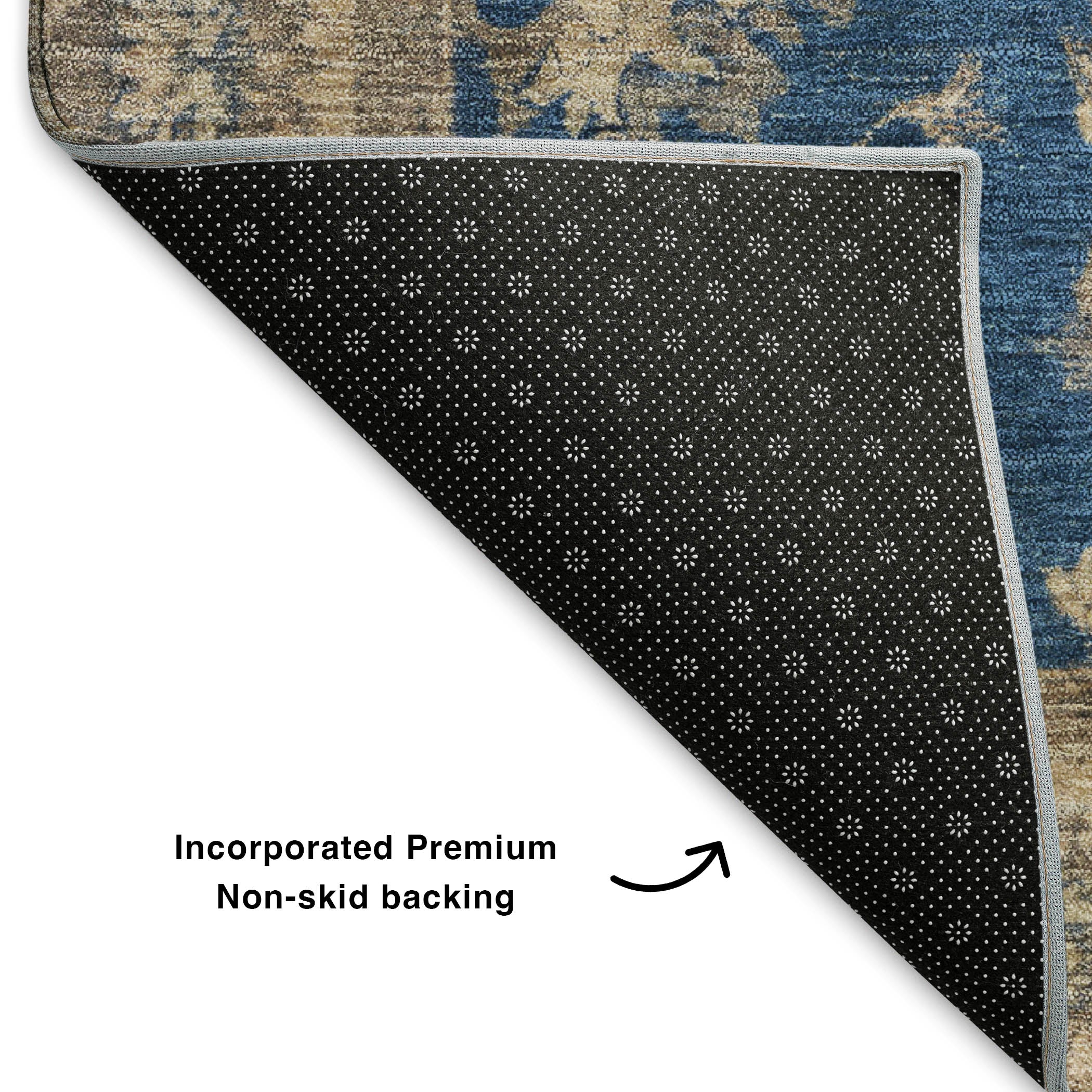 Siena Machine Washable Traditional Navy Blue Rug 1'8" x 2'6" #shape_Rectangle