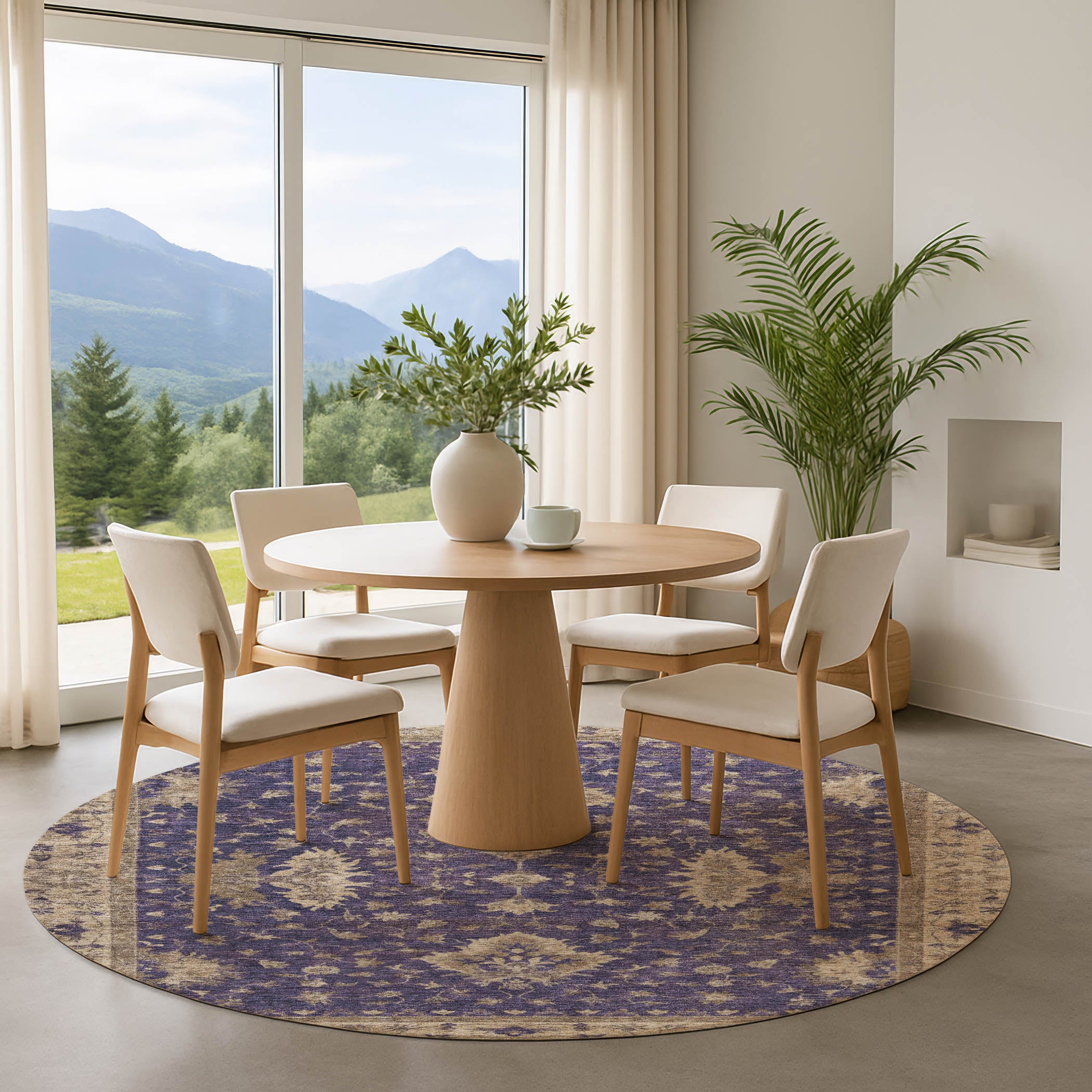 Siena Machine Washable Traditional Purple Rug 8' x 8' #shape_Round