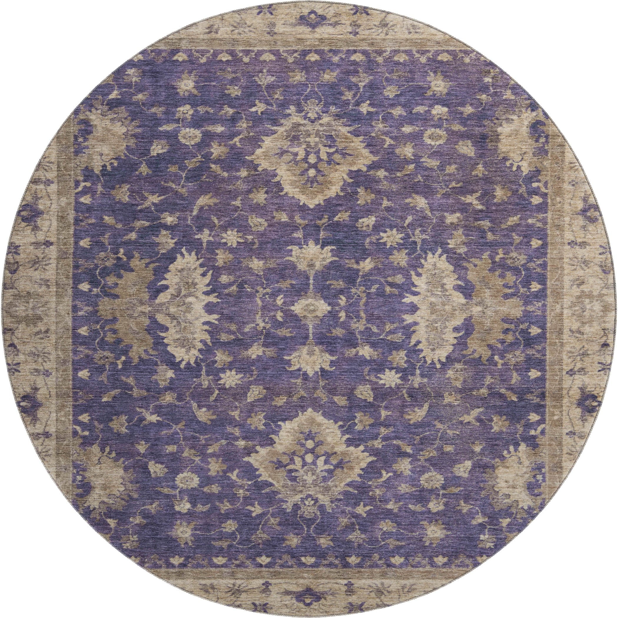 Siena Machine Washable Traditional Purple Rug 8' x 8' #shape_Round