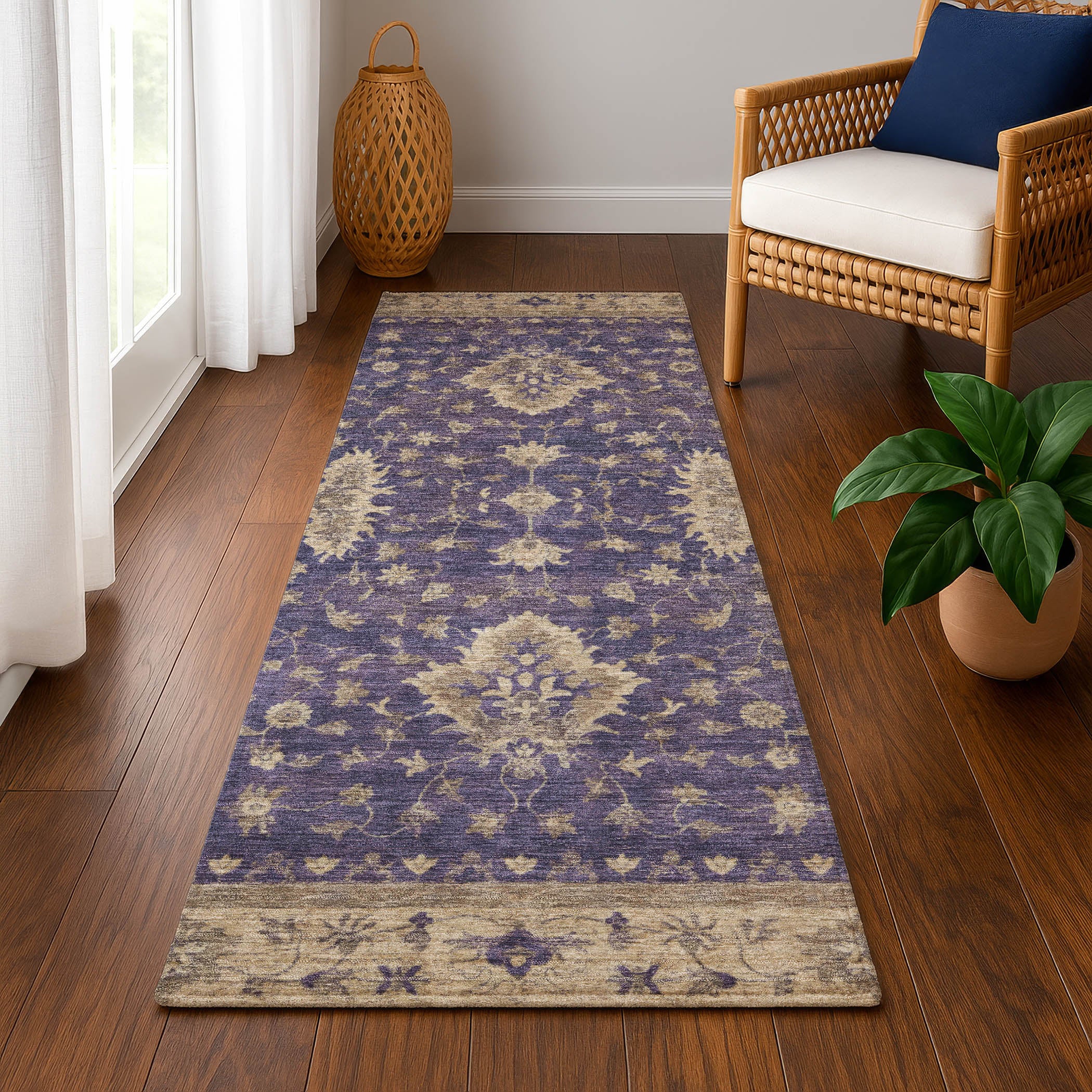 Siena Machine Washable Traditional Purple Rug 2'3" x 7'6" #shape_Runner