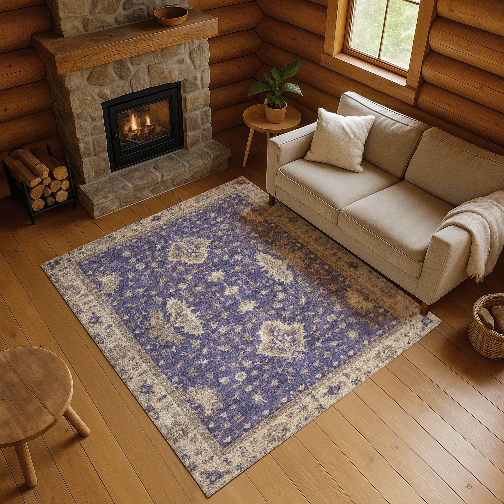 Siena Machine Washable Traditional Purple Rug 2'6" x 3'10" #shape_Rectangle