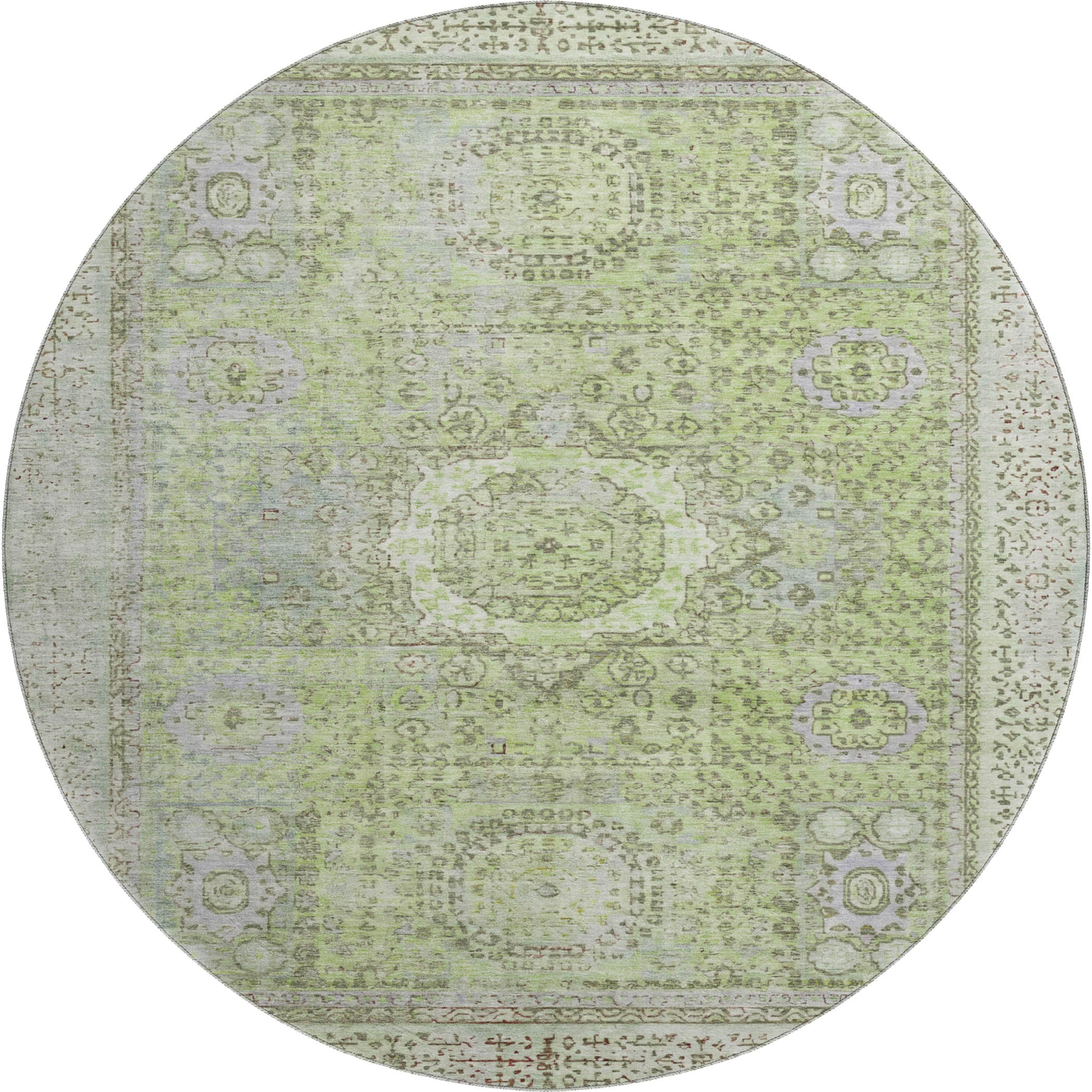 Budapest Machine Washable Traditional Aloe Green Rug 8' x 8' #shape_Round