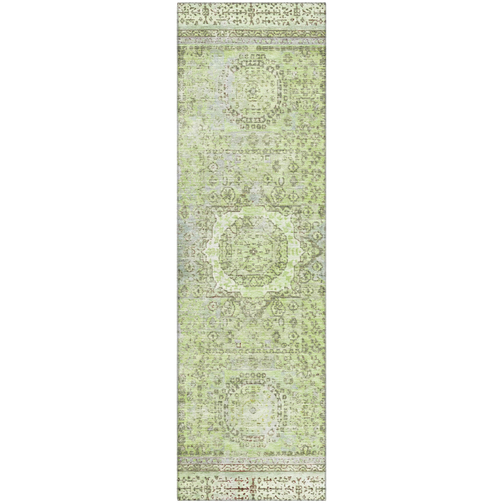 Budapest Machine Washable Traditional Aloe Green Rug 2'3" x 7'6" #shape_Runner