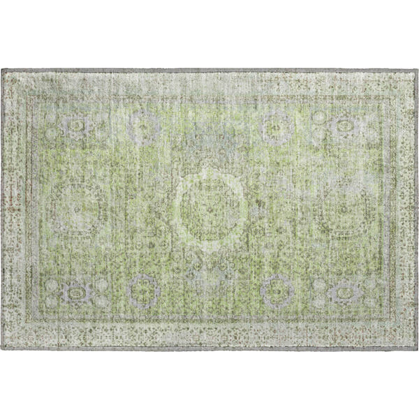Budapest Machine Washable Traditional Aloe Green Rug 1'8" x 2'6"