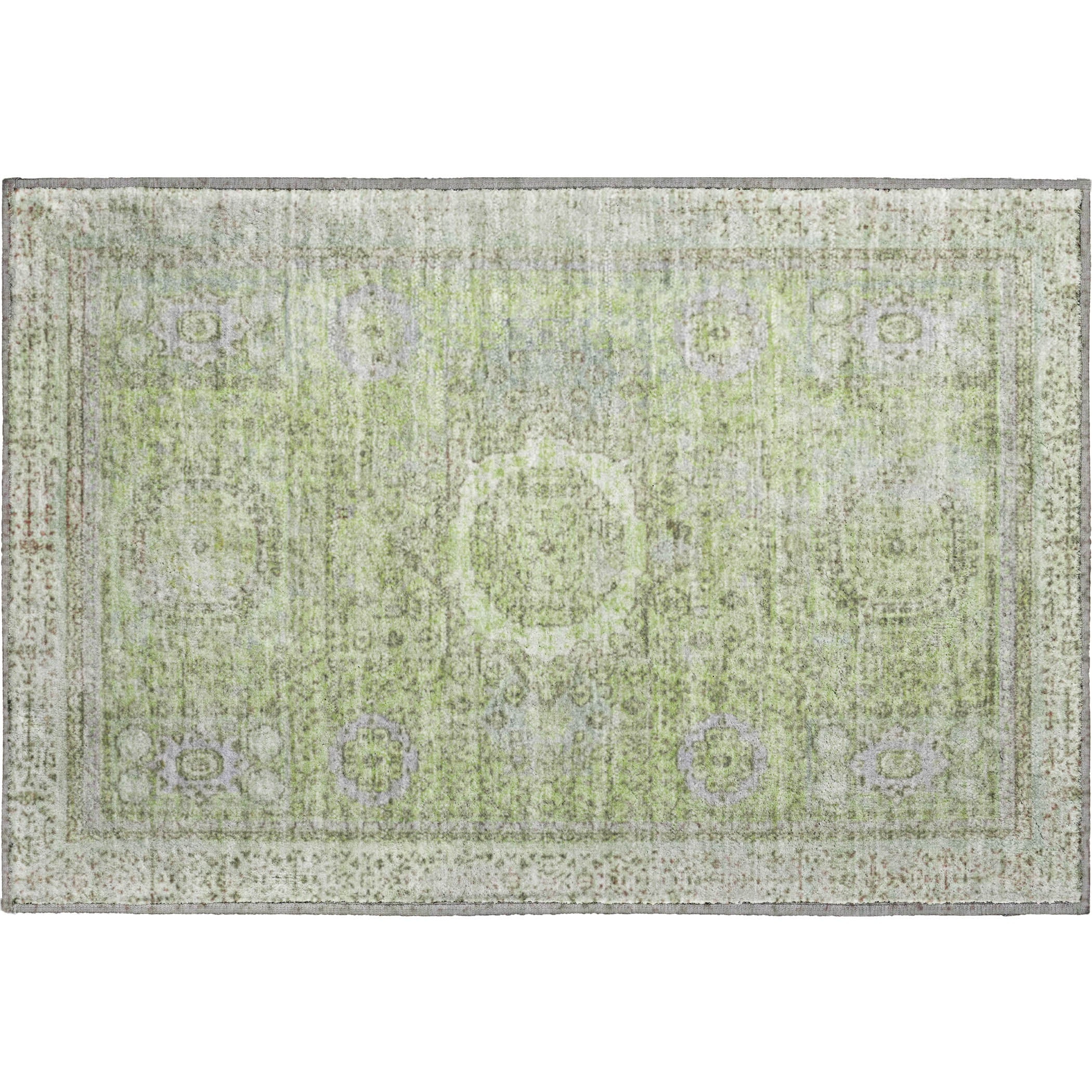 Budapest Machine Washable Traditional Aloe Green Rug 1'8" x 2'6" #shape_Rectangle