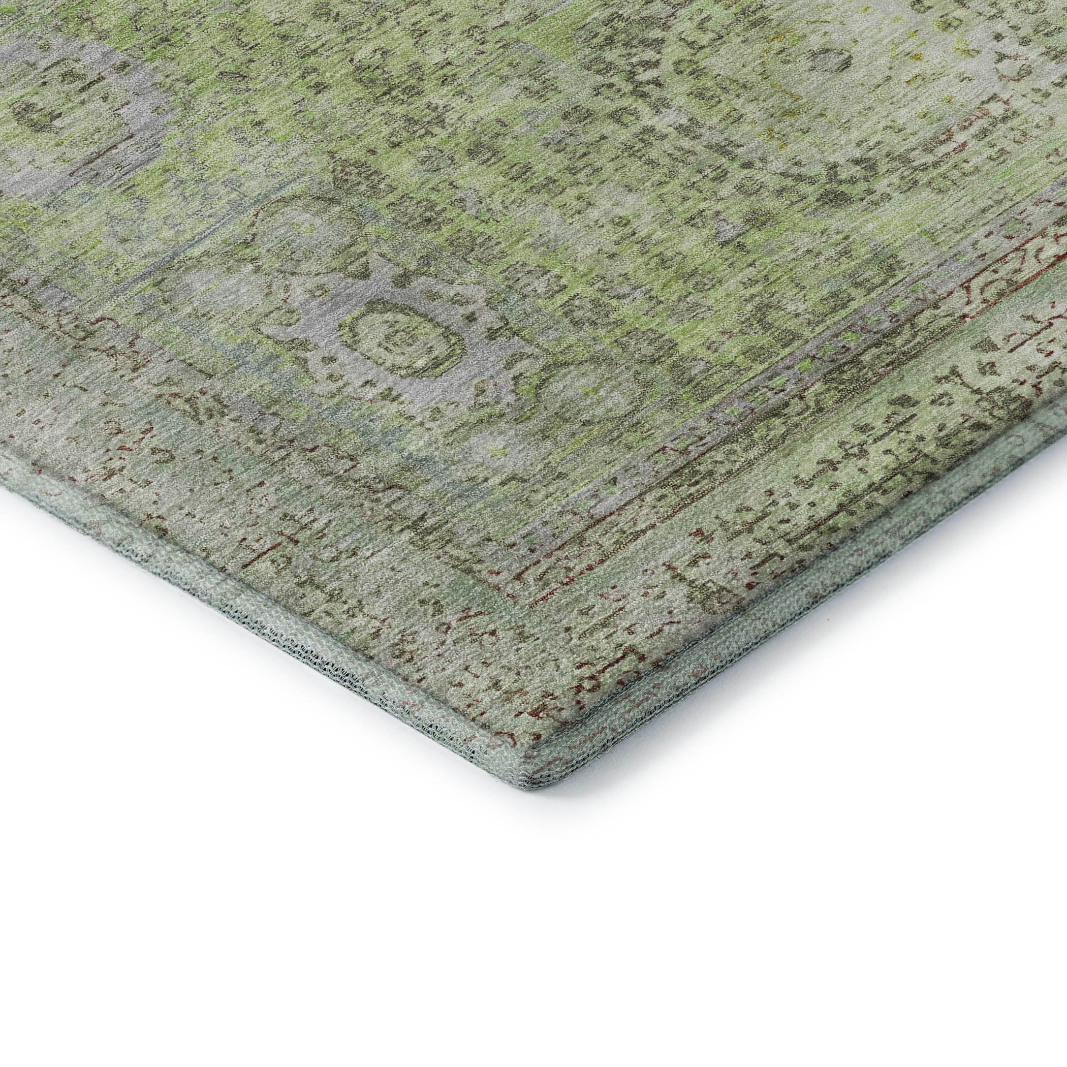 Budapest Machine Washable Traditional Aloe Green Rug 1'8" x 2'6" #shape_Rectangle
