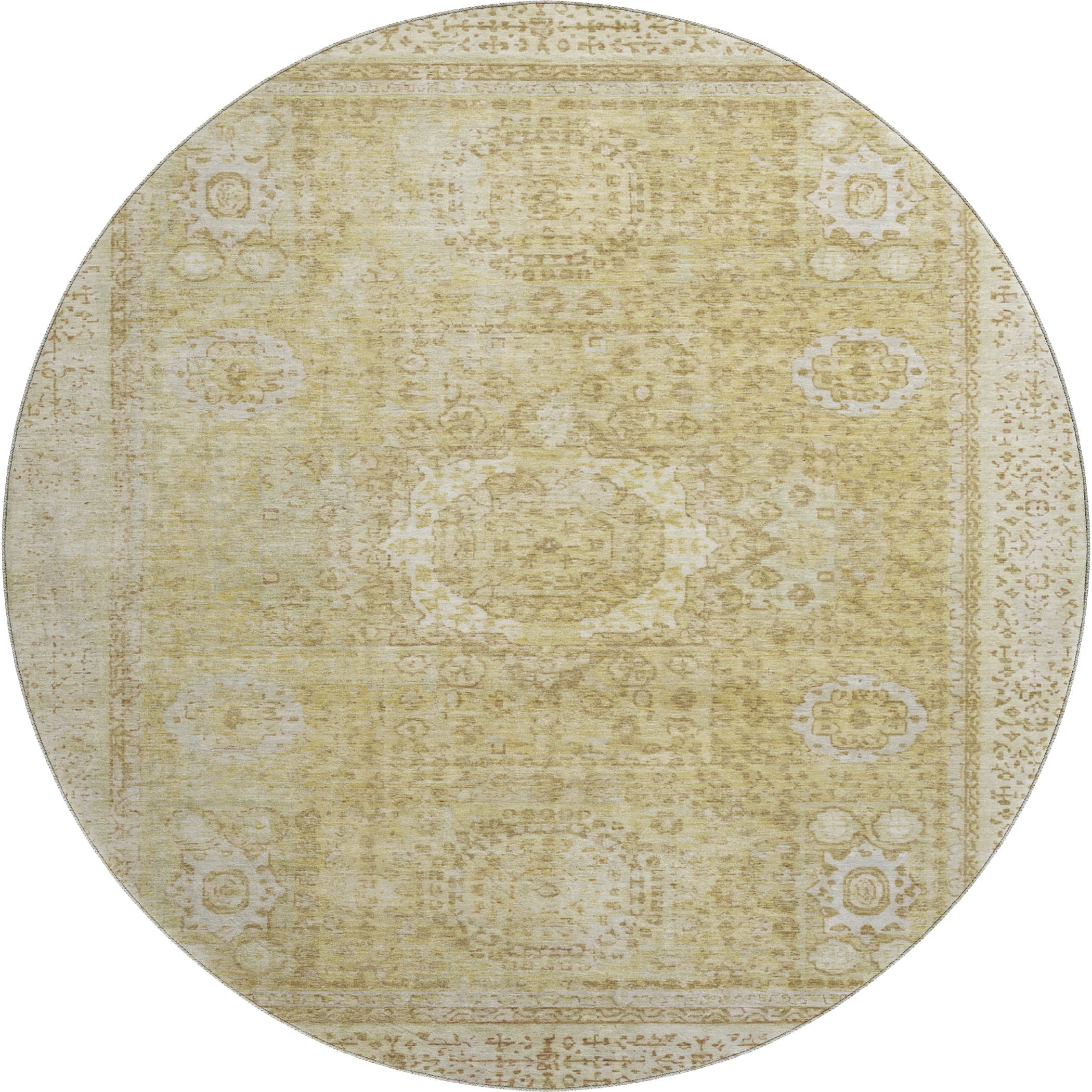 Budapest Machine Washable Traditional Beige Brown Rug 8' x 8' #shape_Round