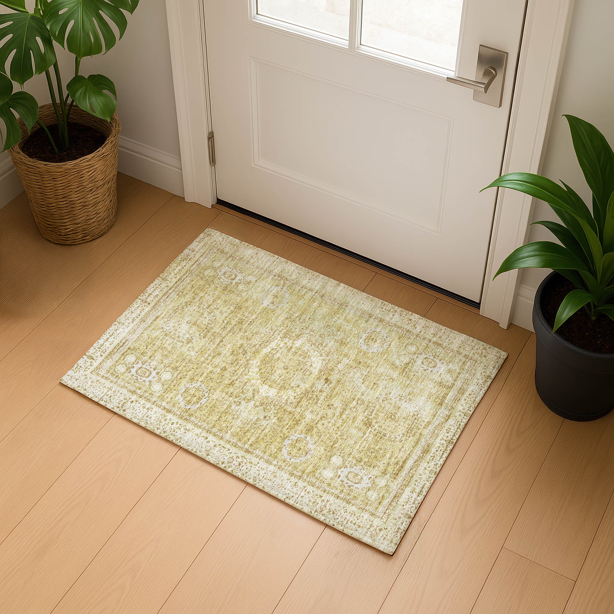 Budapest Machine Washable Traditional Beige Brown Rug 1'8" x 2'6" #shape_Rectangle