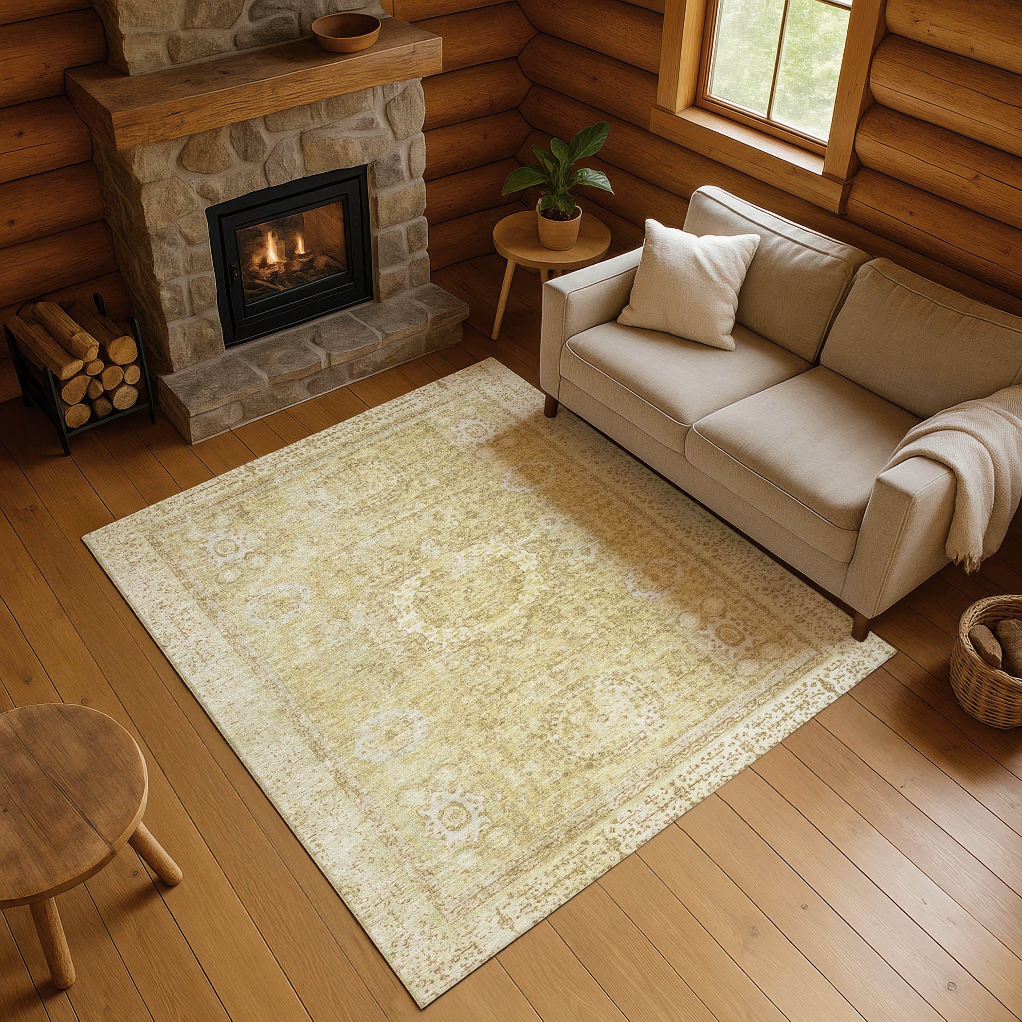 Budapest Machine Washable Traditional Beige Brown Rug 2'6" x 3'10" #shape_Rectangle