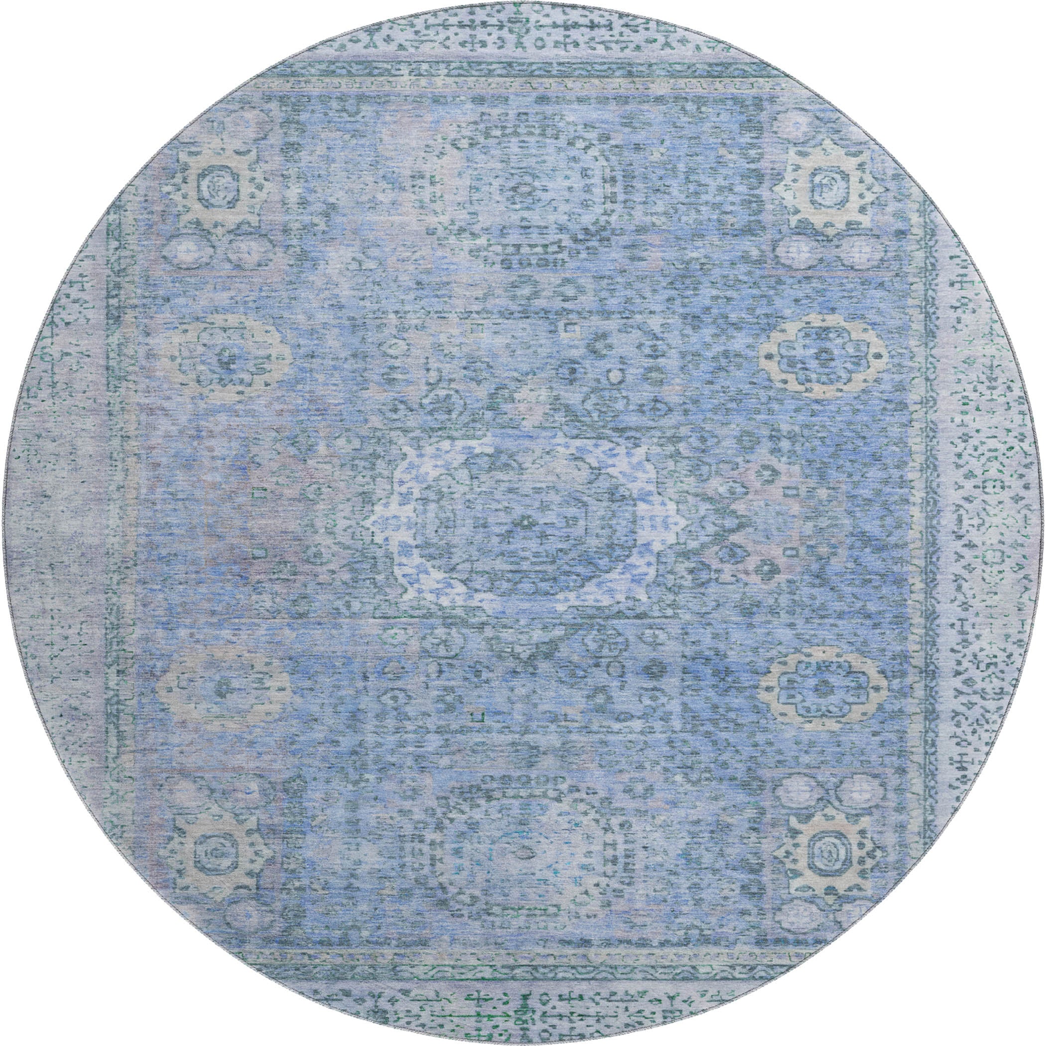 Budapest Machine Washable Traditional Blue Rug 8' x 8' #shape_Round