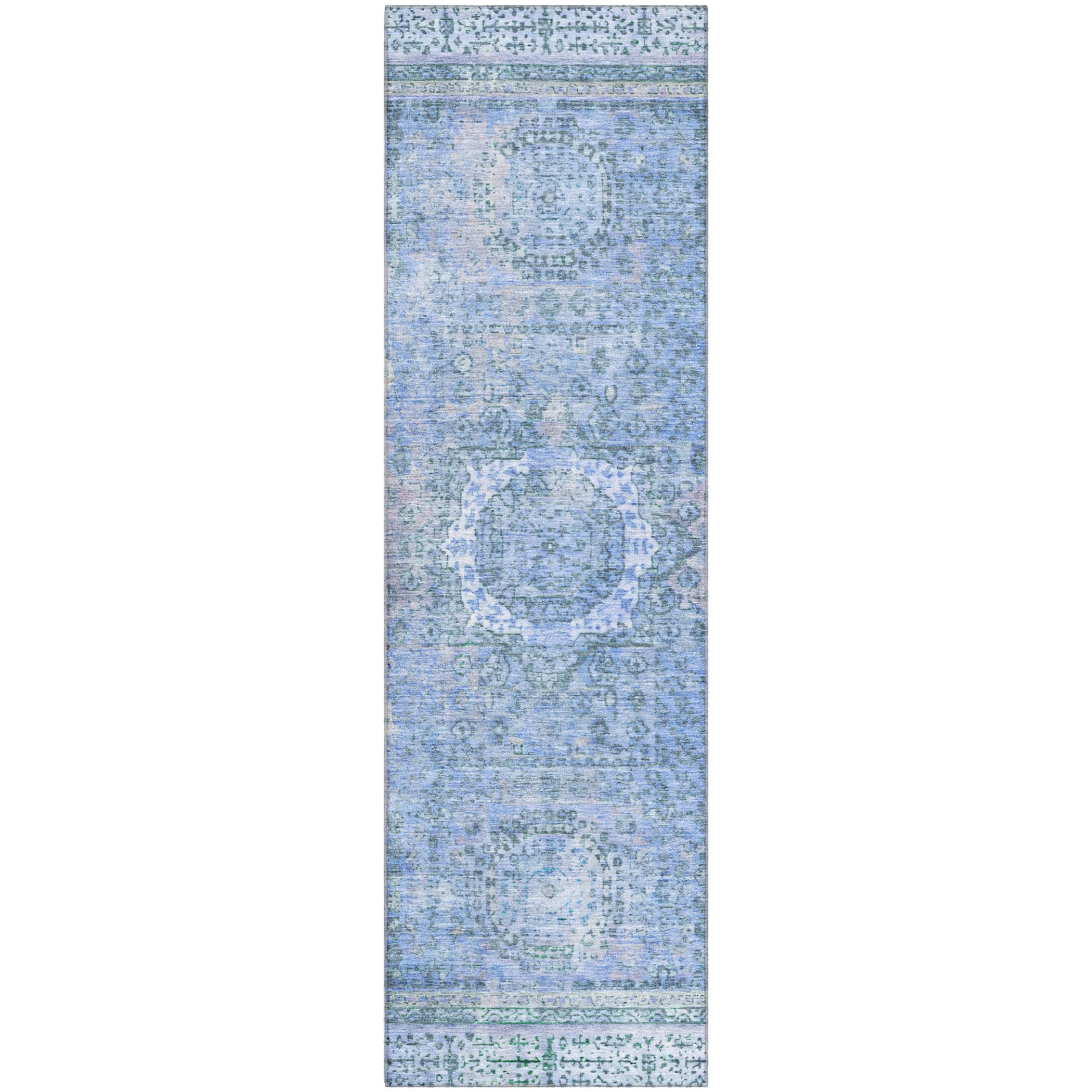 Budapest Machine Washable Traditional Blue Rug 2'3" x 7'6" #shape_Runner