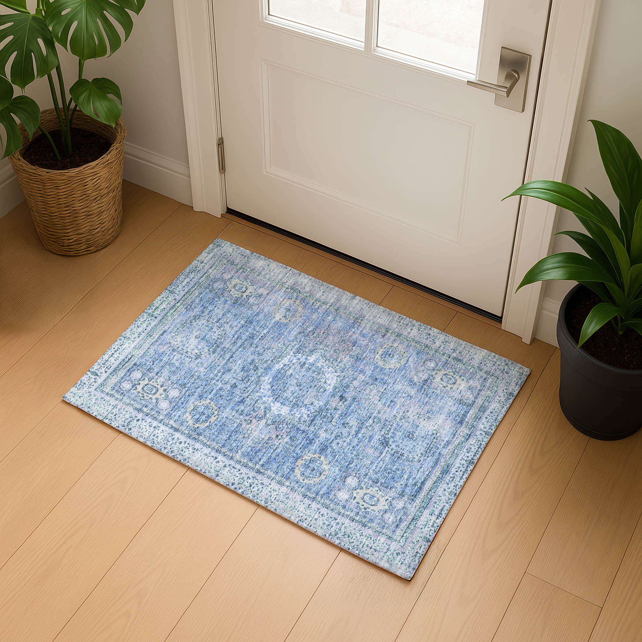 Budapest Machine Washable Traditional Blue Rug 1'8" x 2'6" #shape_Rectangle