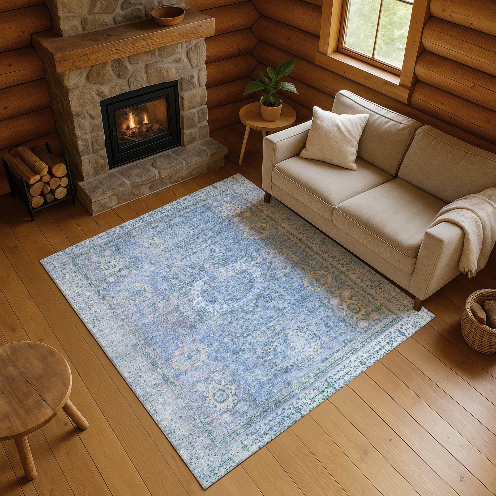 Budapest Machine Washable Traditional Blue Rug 2'6" x 3'10" #shape_Rectangle