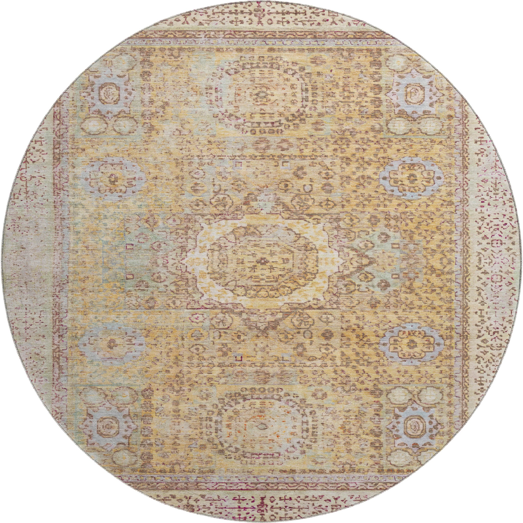 Budapest Machine Washable Traditional Gold Rug 8' x 8' #shape_Round