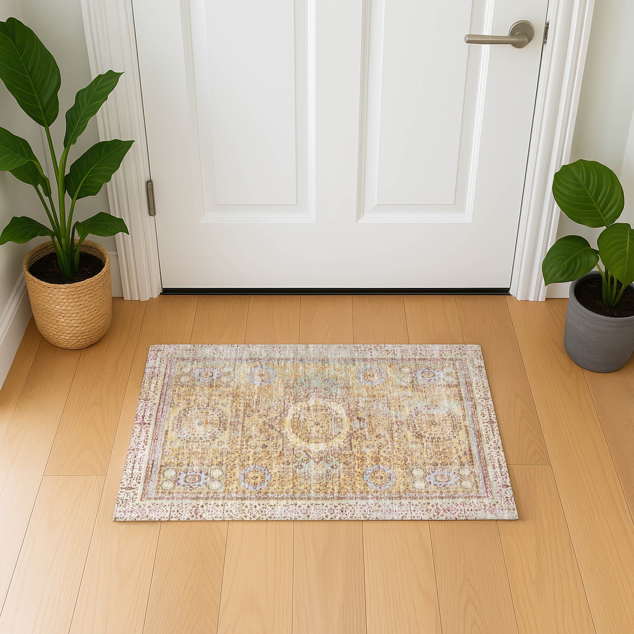 Budapest Machine Washable Traditional Gold Rug 1'8" x 2'6" #shape_Rectangle