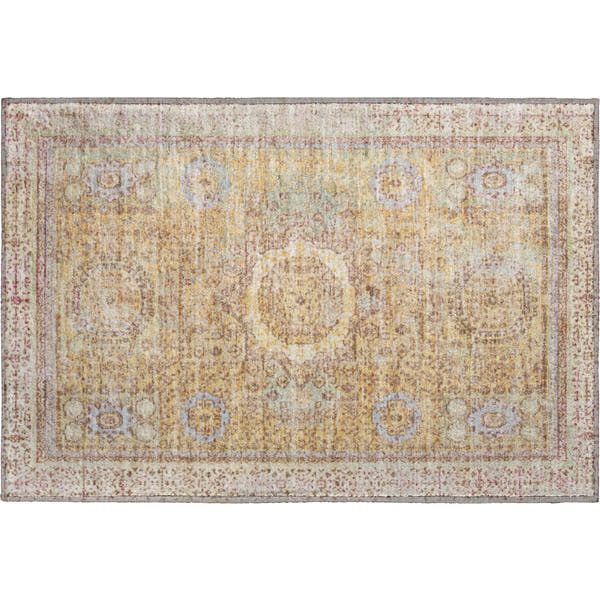 Budapest Machine Washable Traditional Gold Rug 1'8" x 2'6"