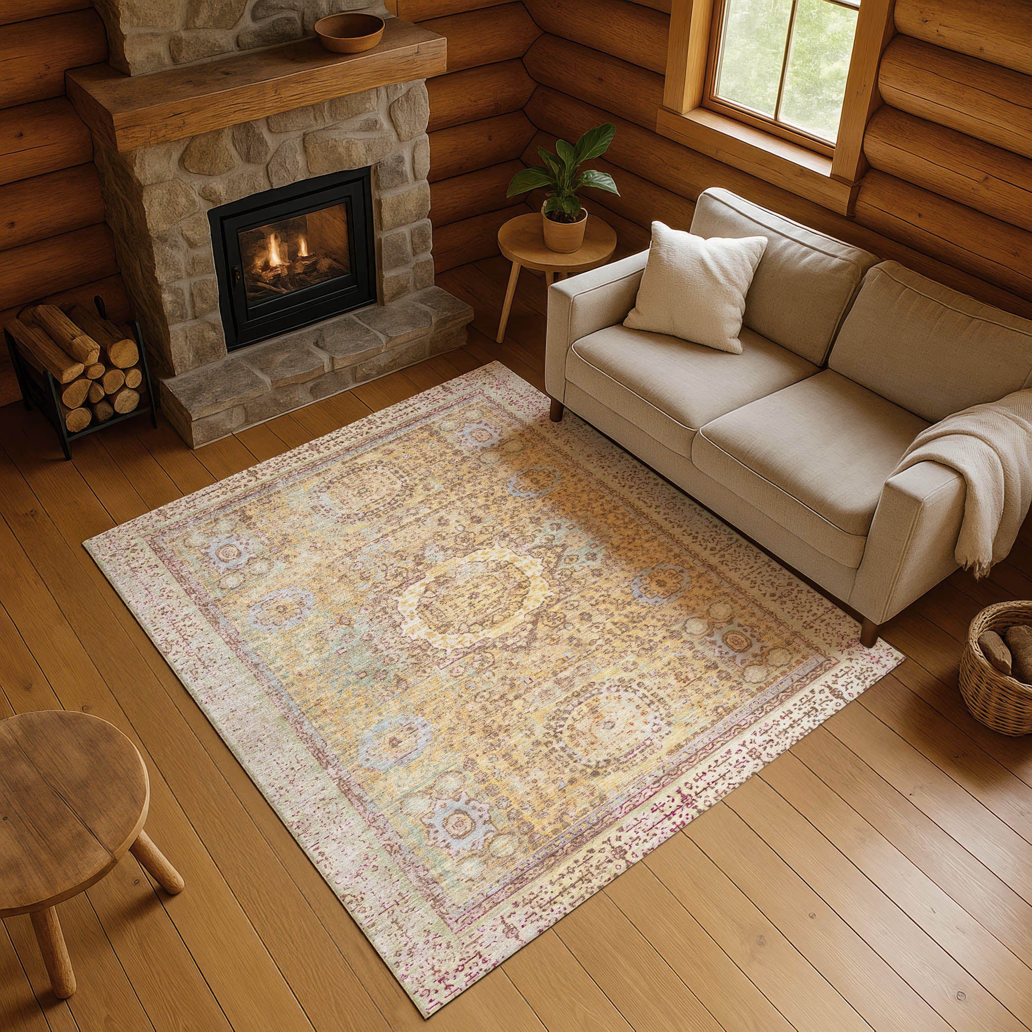 Budapest Machine Washable Traditional Gold Rug 2'6" x 3'10" #shape_Rectangle