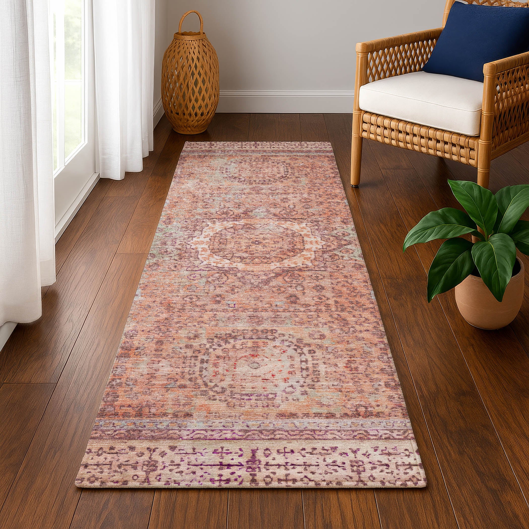 Budapest Machine Washable Traditional Orange Rug 2'3" x 7'6" #shape_Runner