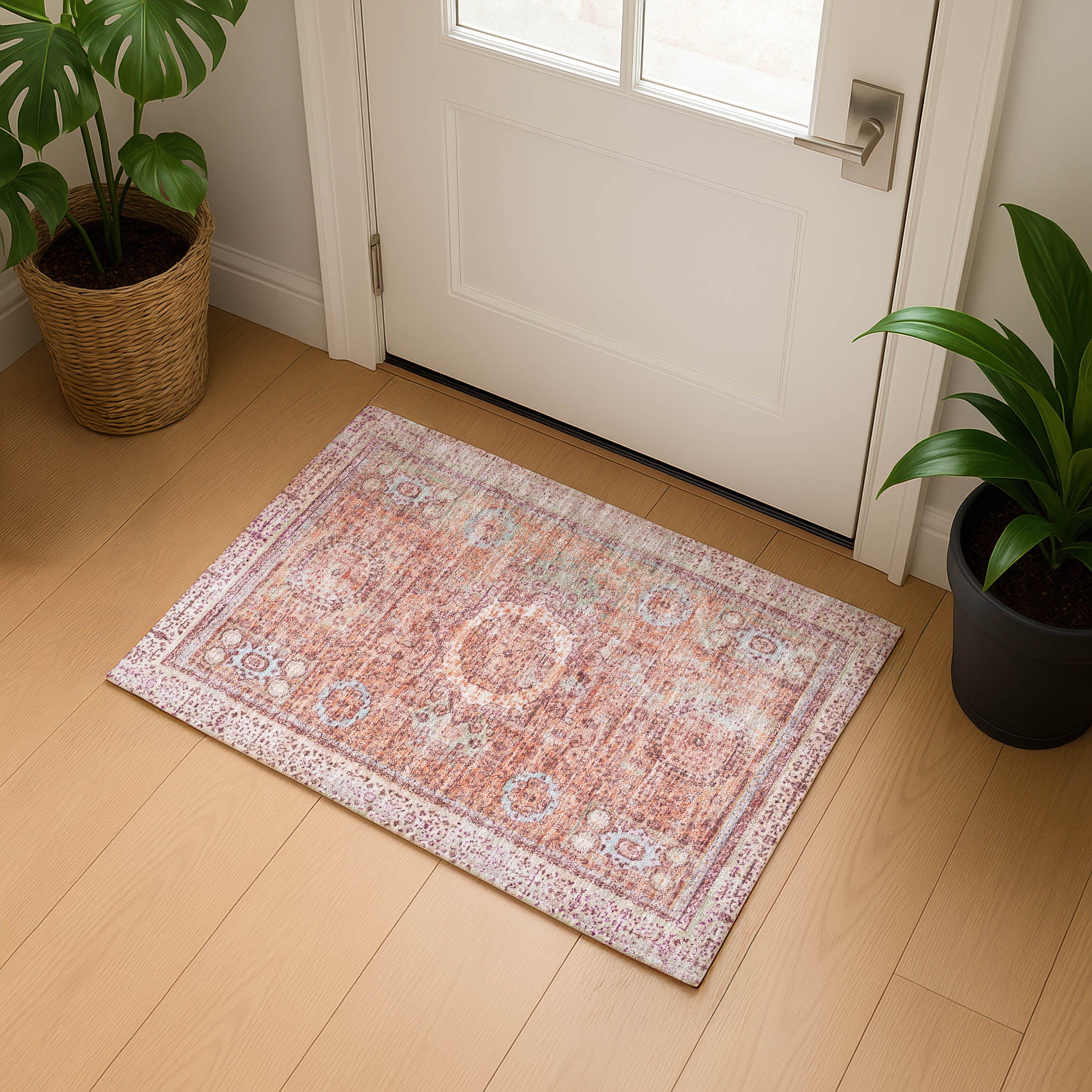 Budapest Machine Washable Traditional Orange Rug 1'8" x 2'6" #shape_Rectangle