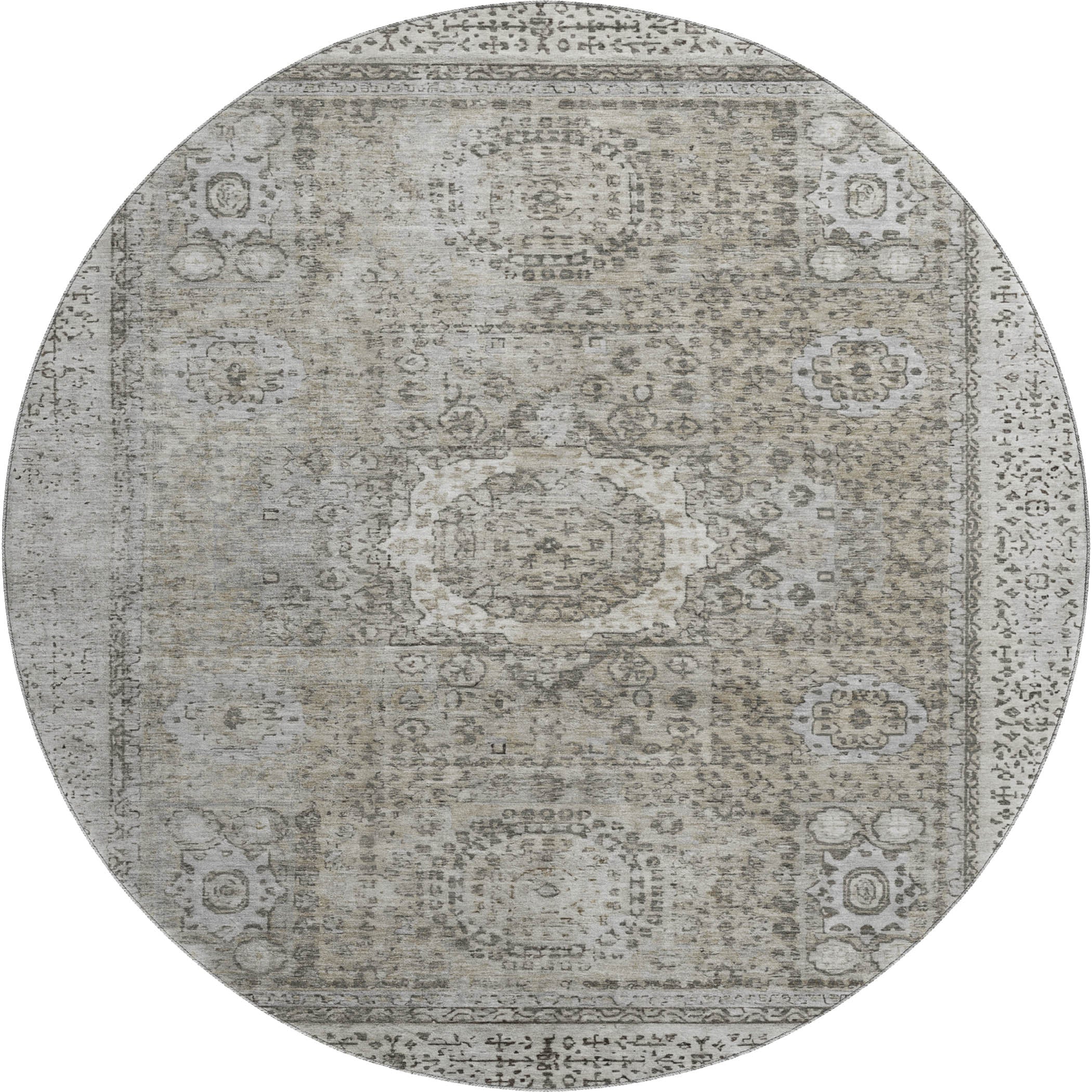 Budapest Machine Washable Traditional Pewter Gray Rug 8' x 8' #shape_Round