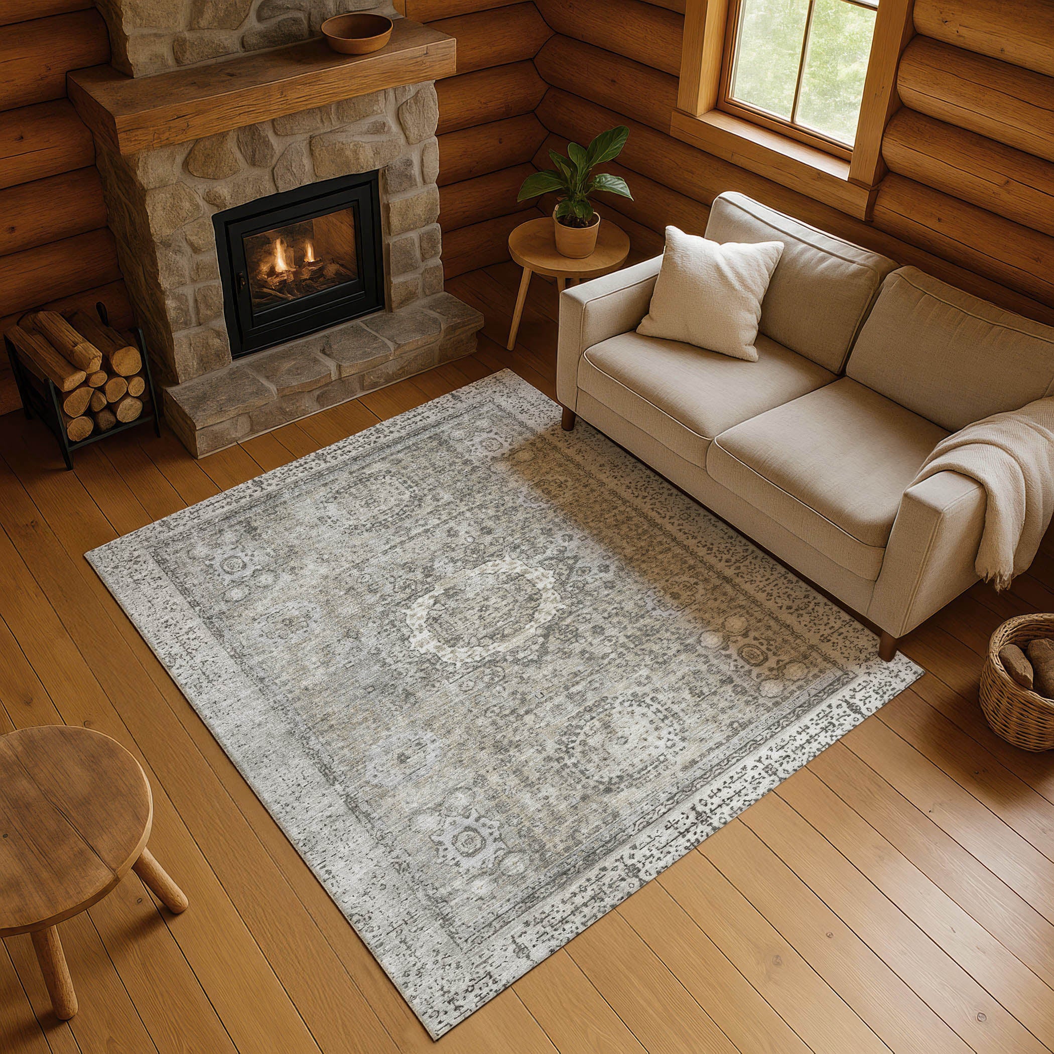 Budapest Machine Washable Traditional Pewter Gray Rug 2'6" x 3'10" #shape_Rectangle