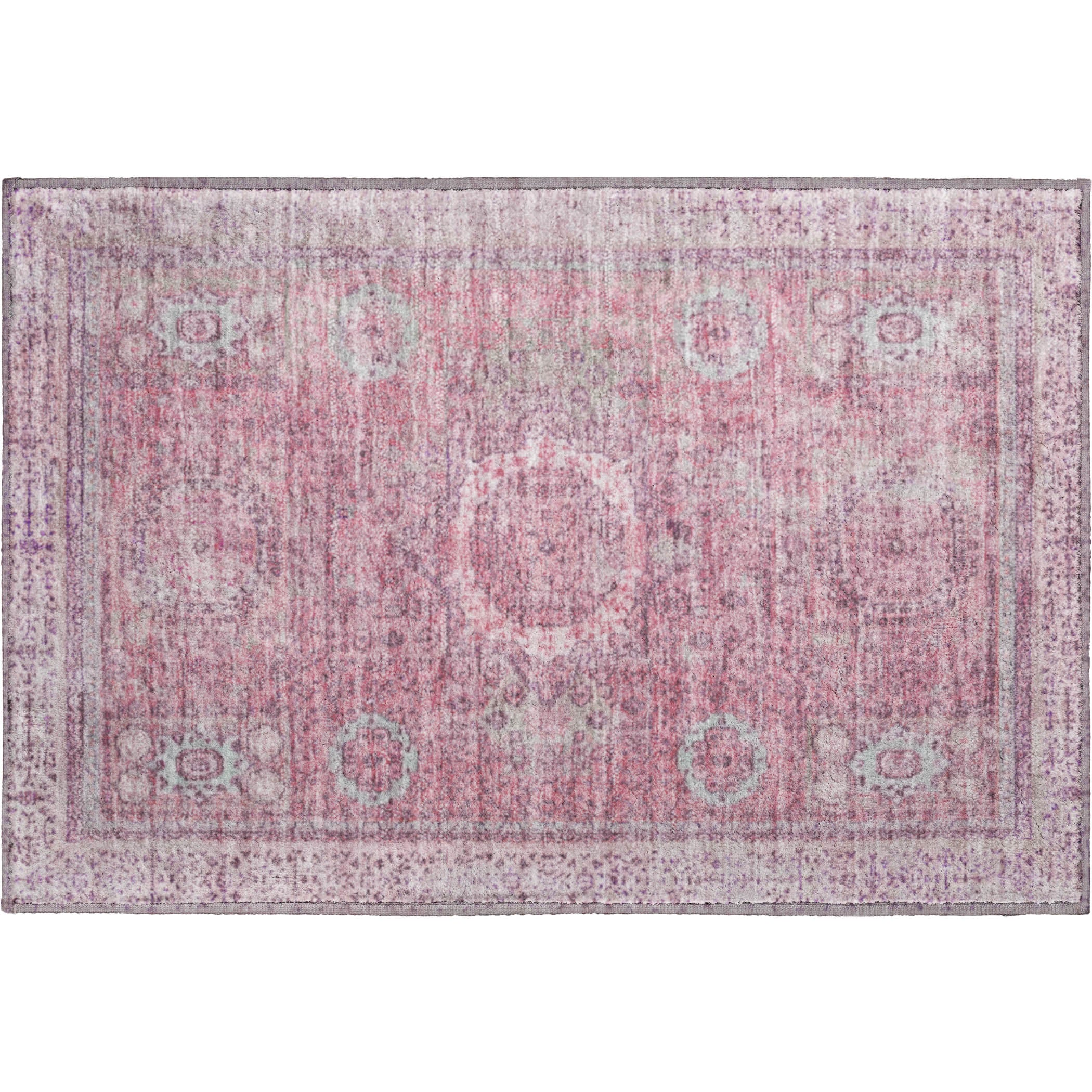 Budapest Machine Washable Traditional Pink Rug 1'8" x 2'6" #shape_Rectangle