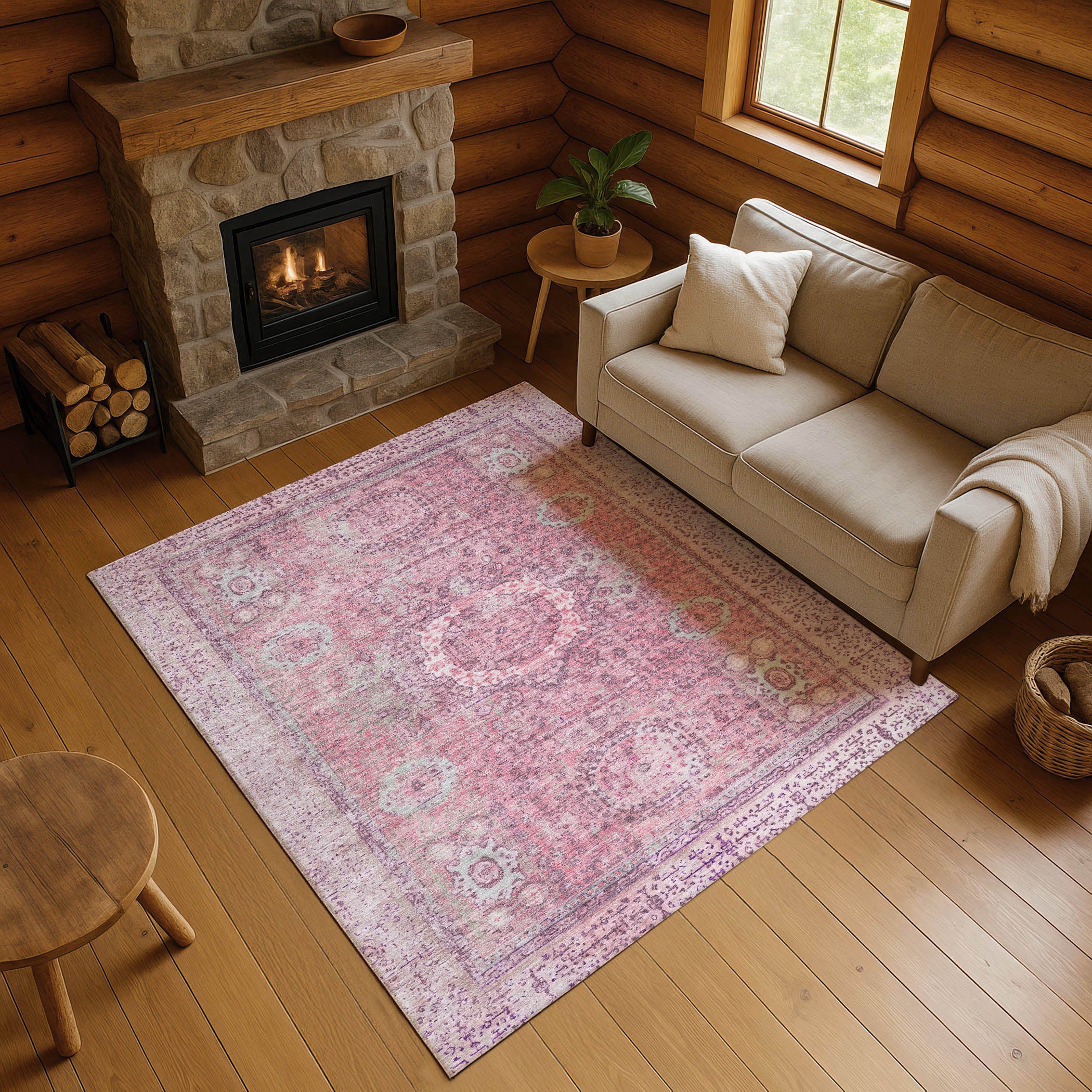 Budapest Machine Washable Traditional Pink Rug 2'6" x 3'10" #shape_Rectangle