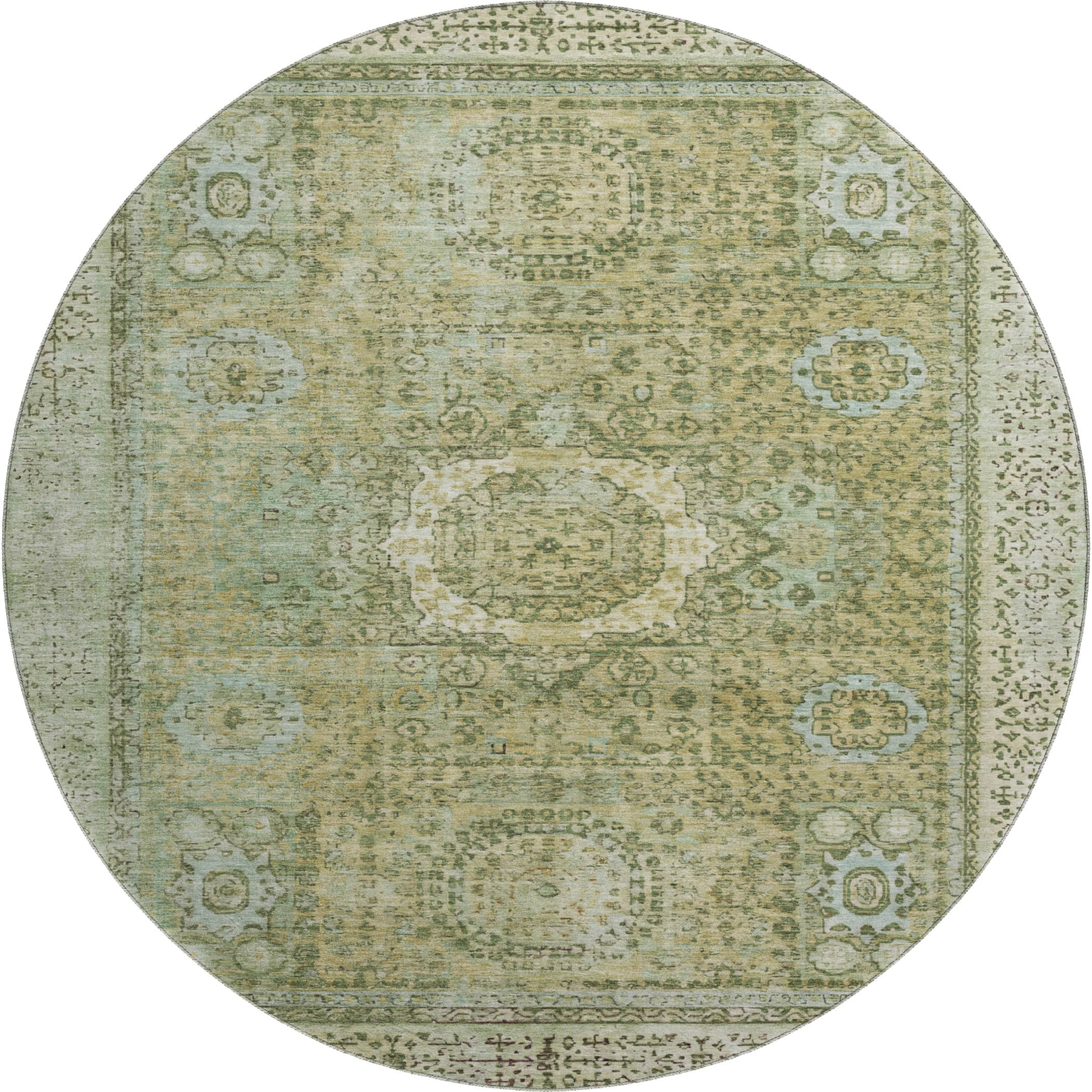Budapest Machine Washable Traditional Sage Green Rug 8' x 8' #shape_Round