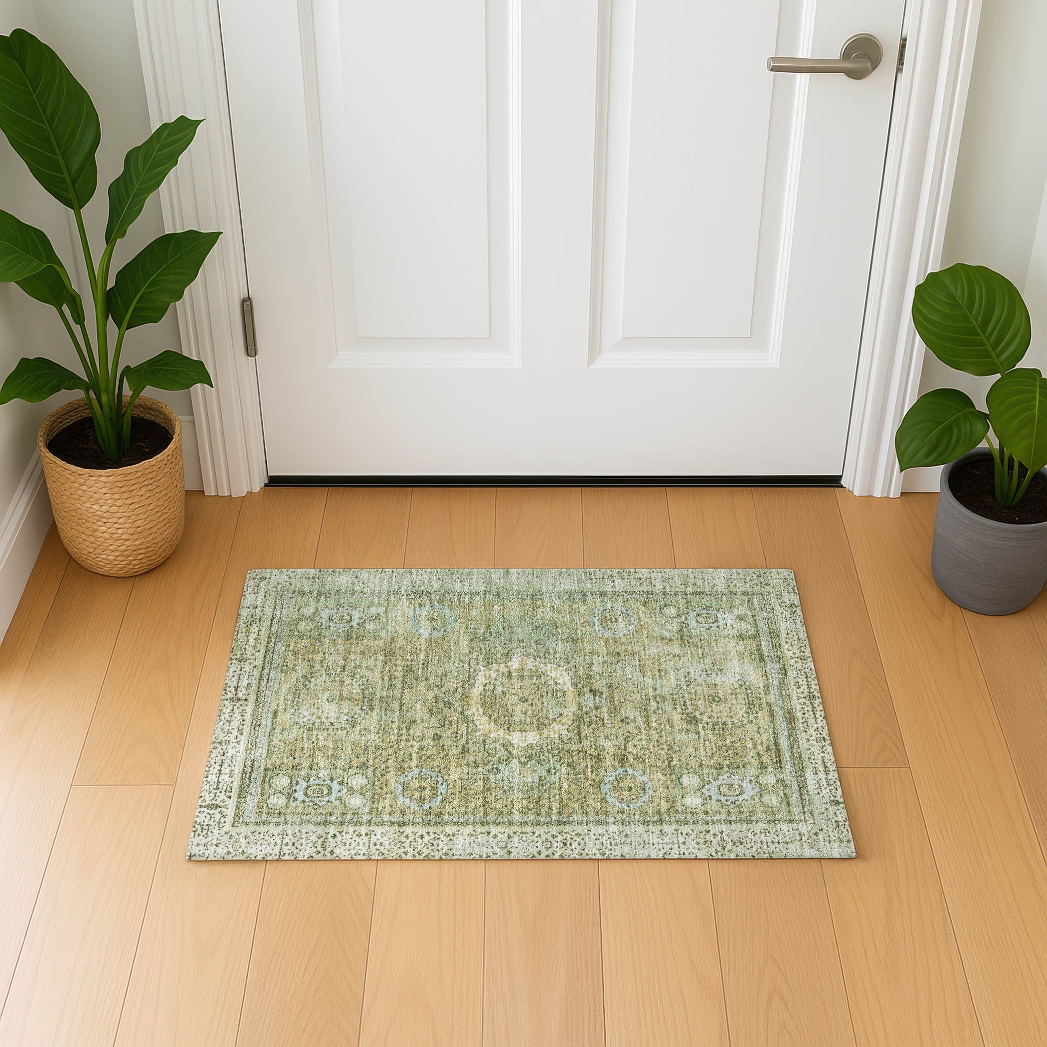 Budapest Machine Washable Traditional Sage Green Rug 1'8" x 2'6" #shape_Rectangle