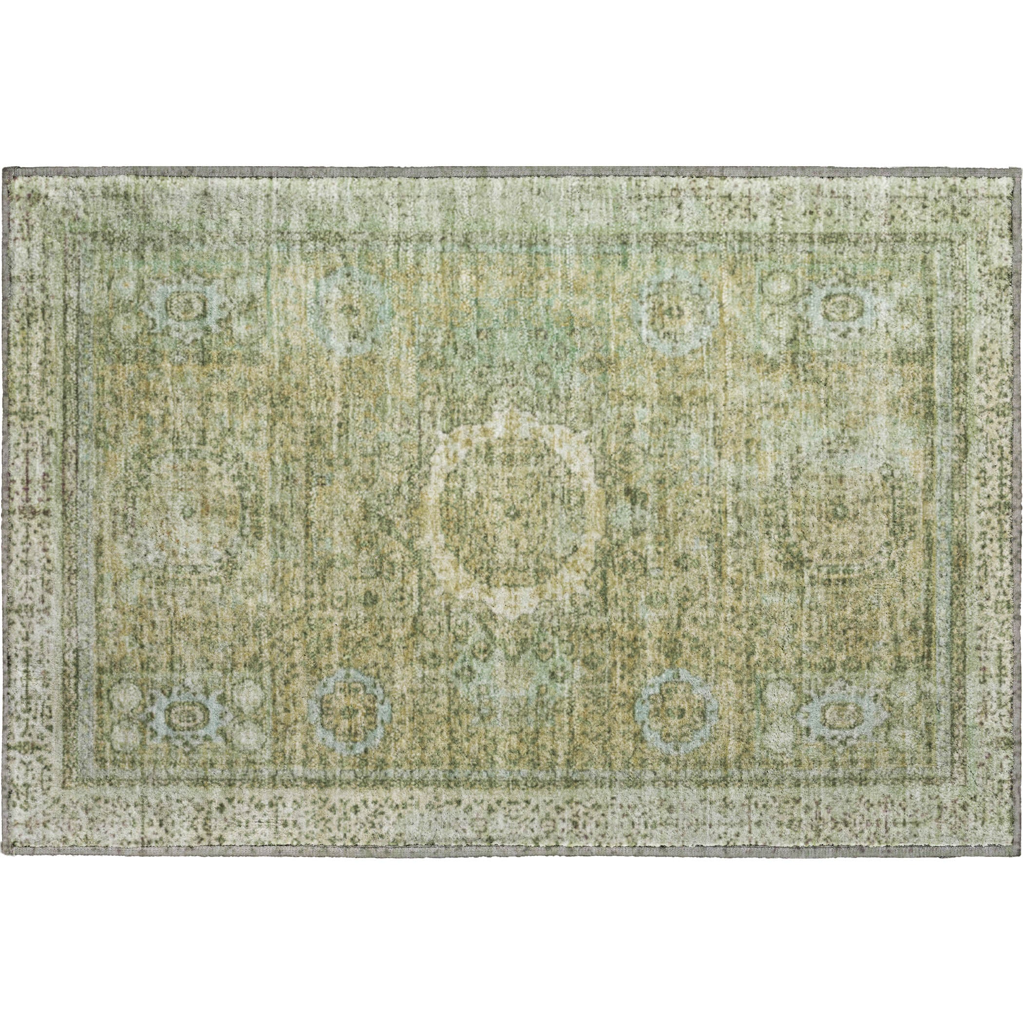 Budapest Machine Washable Traditional Sage Green Rug 1'8" x 2'6" #shape_Rectangle