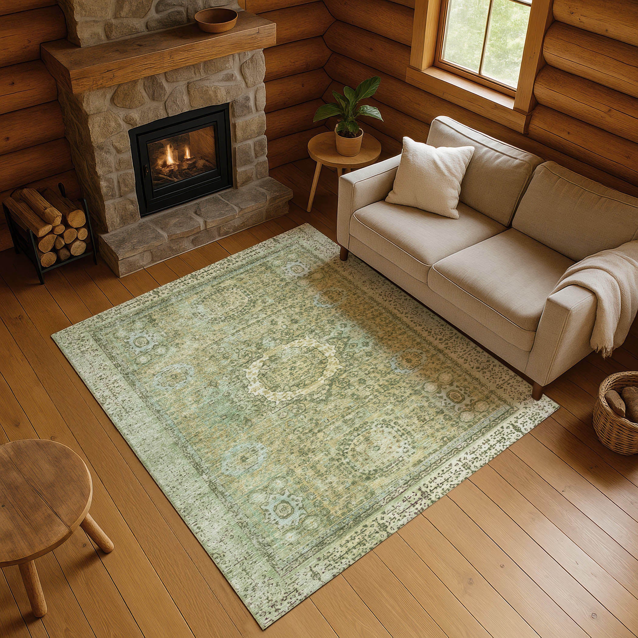 Budapest Machine Washable Traditional Sage Green Rug 2'6" x 3'10" #shape_Rectangle