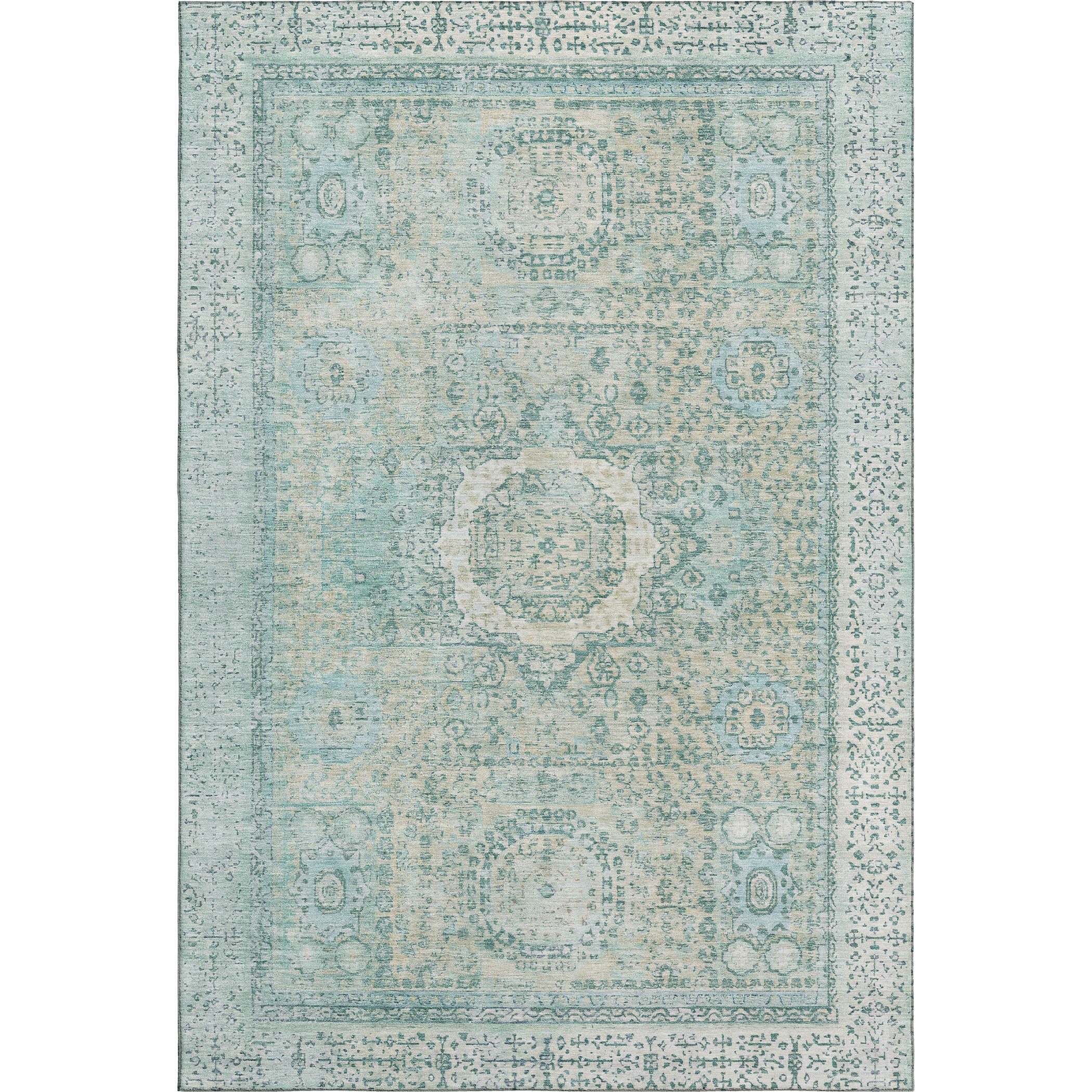 Budapest Machine Washable Traditional Turquoise Teal Rug 2'6" x 3'10" #shape_Rectangle