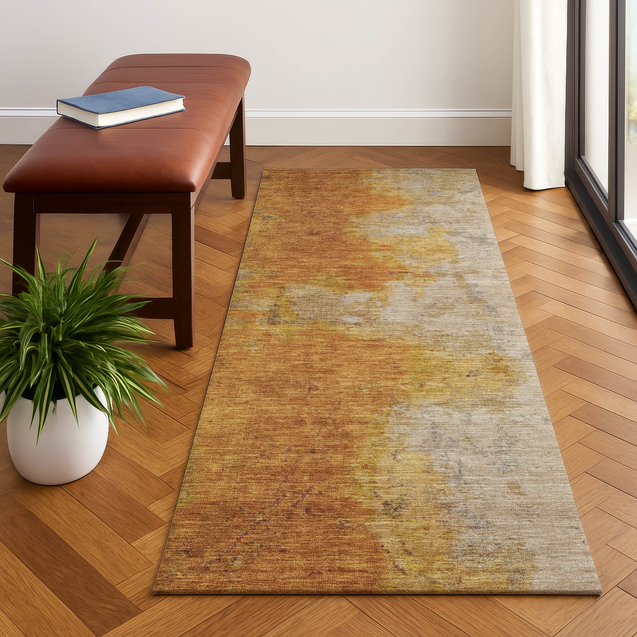 Salzburg Machine Washable Transitional Copper Orange Rug 2'3" x 7'6" #shape_Runner