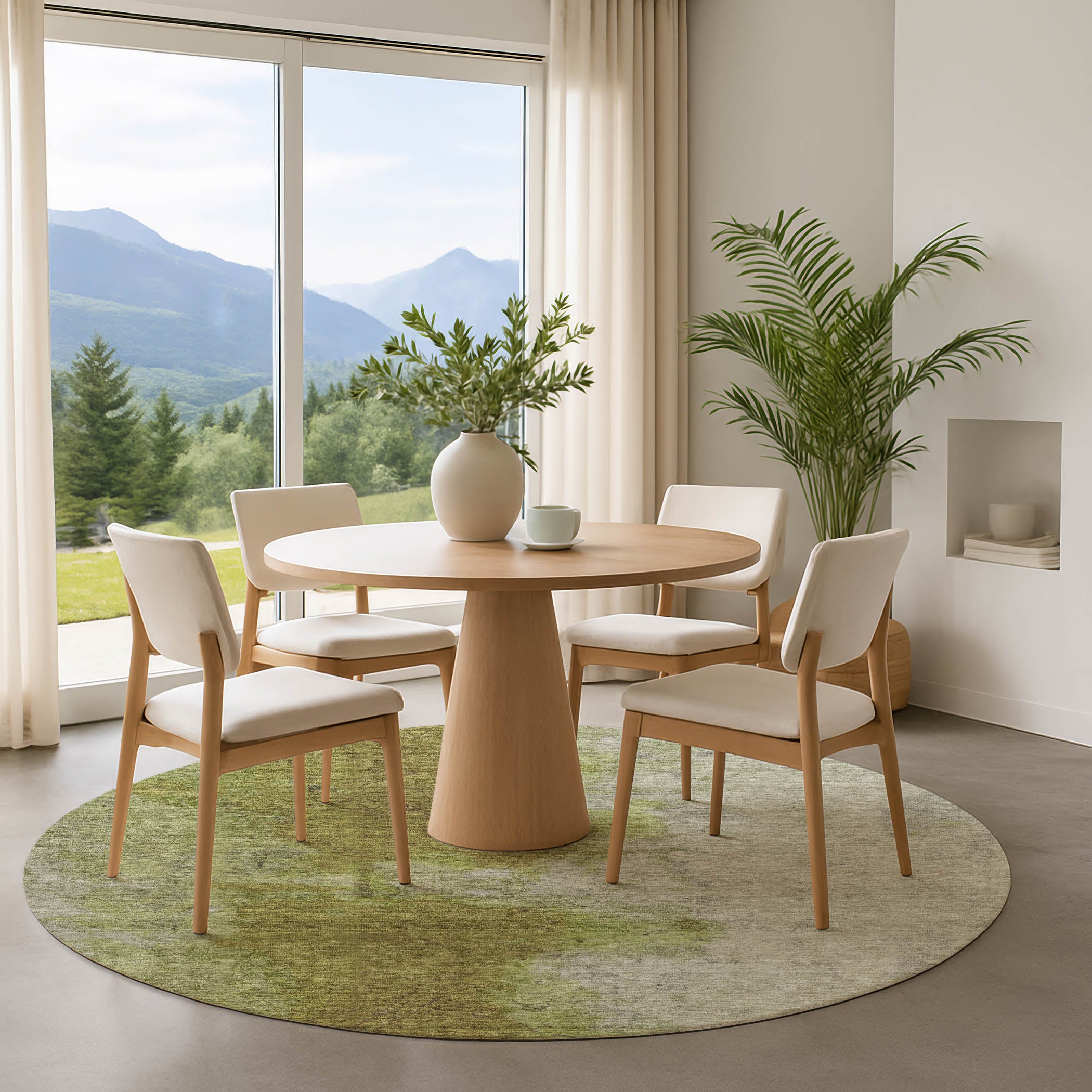 Salzburg Machine Washable Transitional Olive Green Rug 8' x 8' #shape_Round