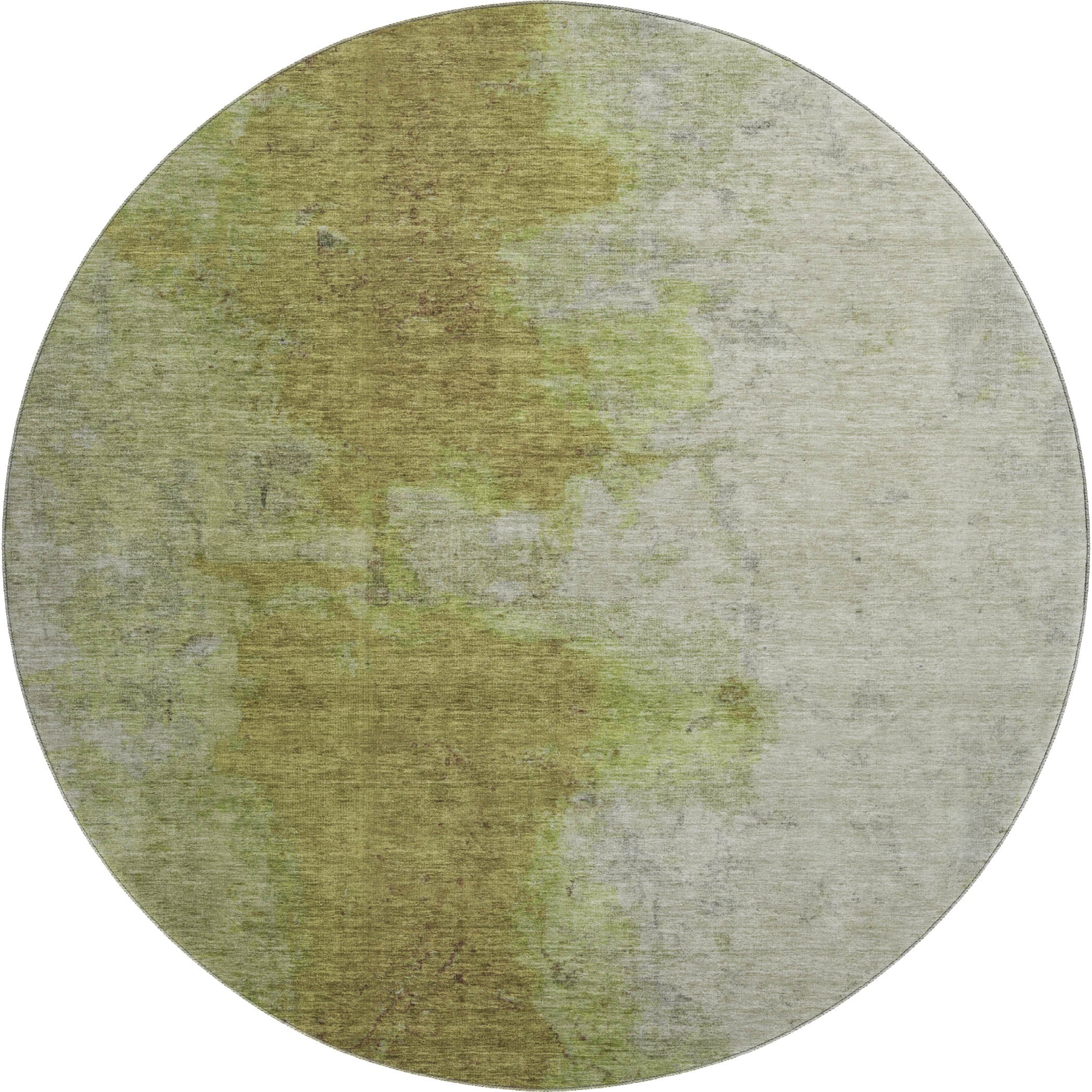 Salzburg Machine Washable Transitional Olive Green Rug 8' x 8' #shape_Round