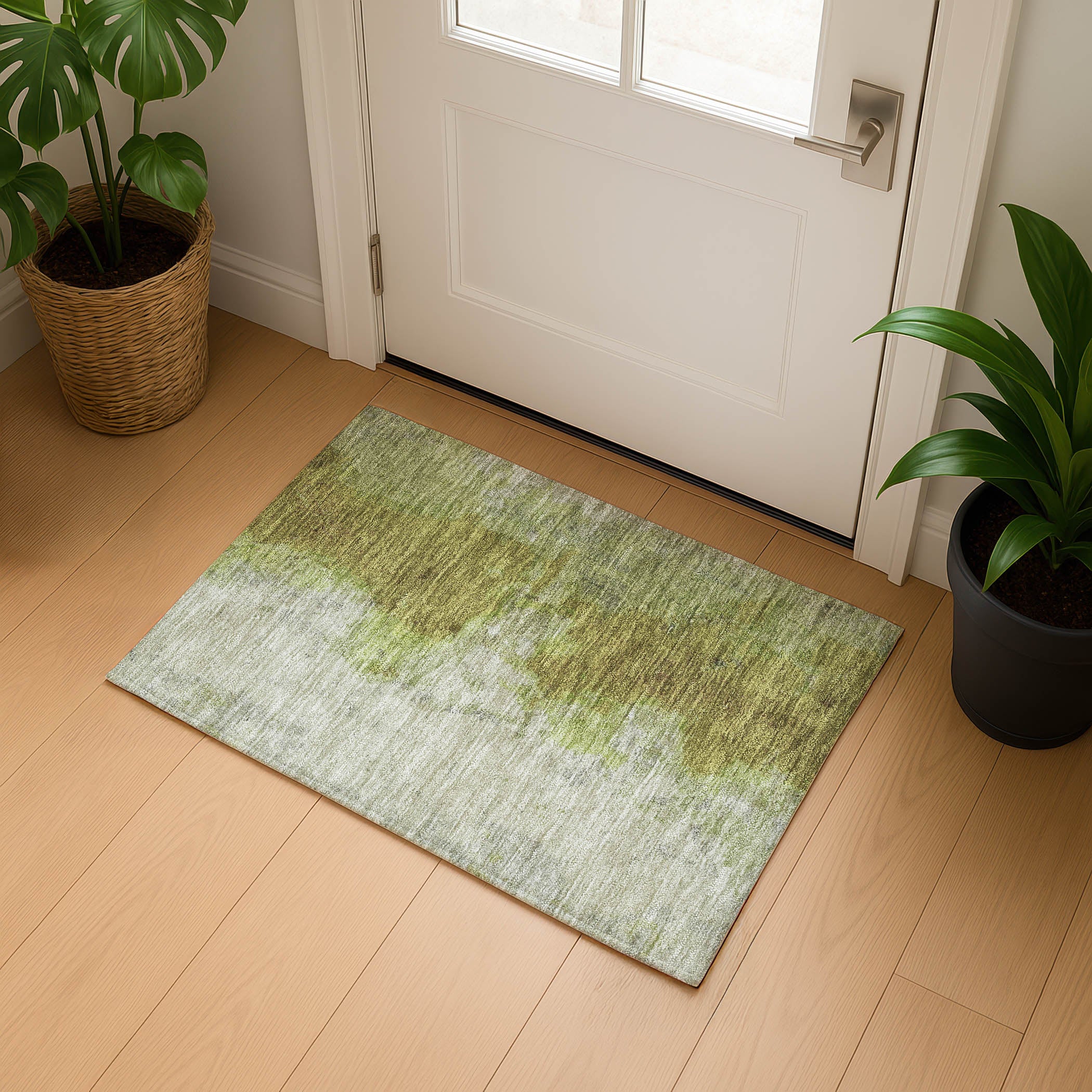 Salzburg Machine Washable Transitional Olive Green Rug 1'8" x 2'6" #shape_Rectangle