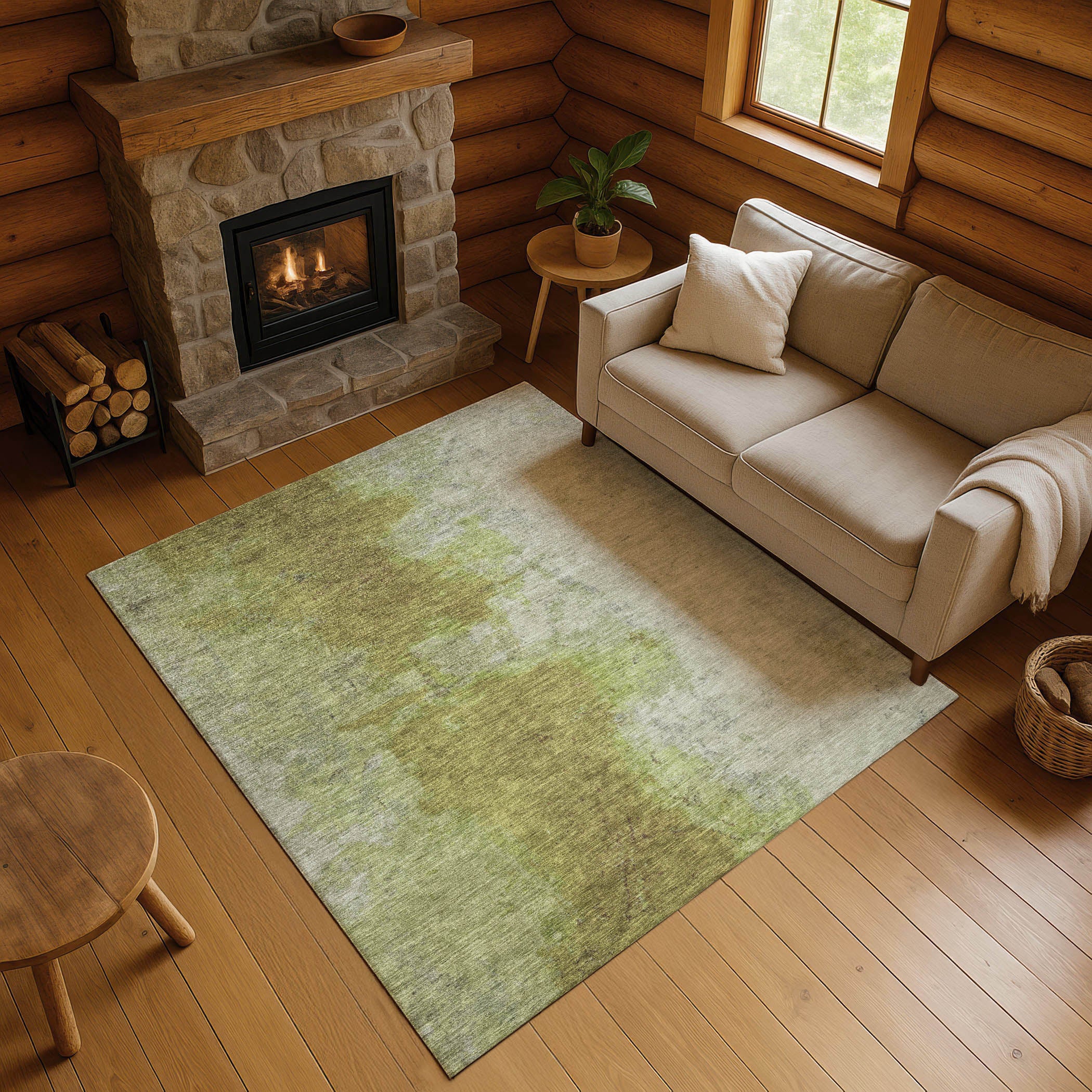 Salzburg Machine Washable Transitional Olive Green Rug 2'6" x 3'10" #shape_Rectangle