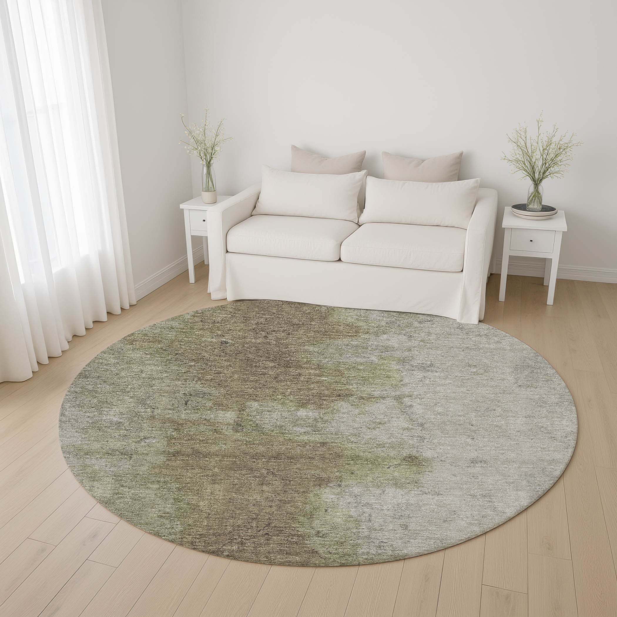 Salzburg Machine Washable Transitional Taupe Brown Rug 8' x 8' #shape_Round