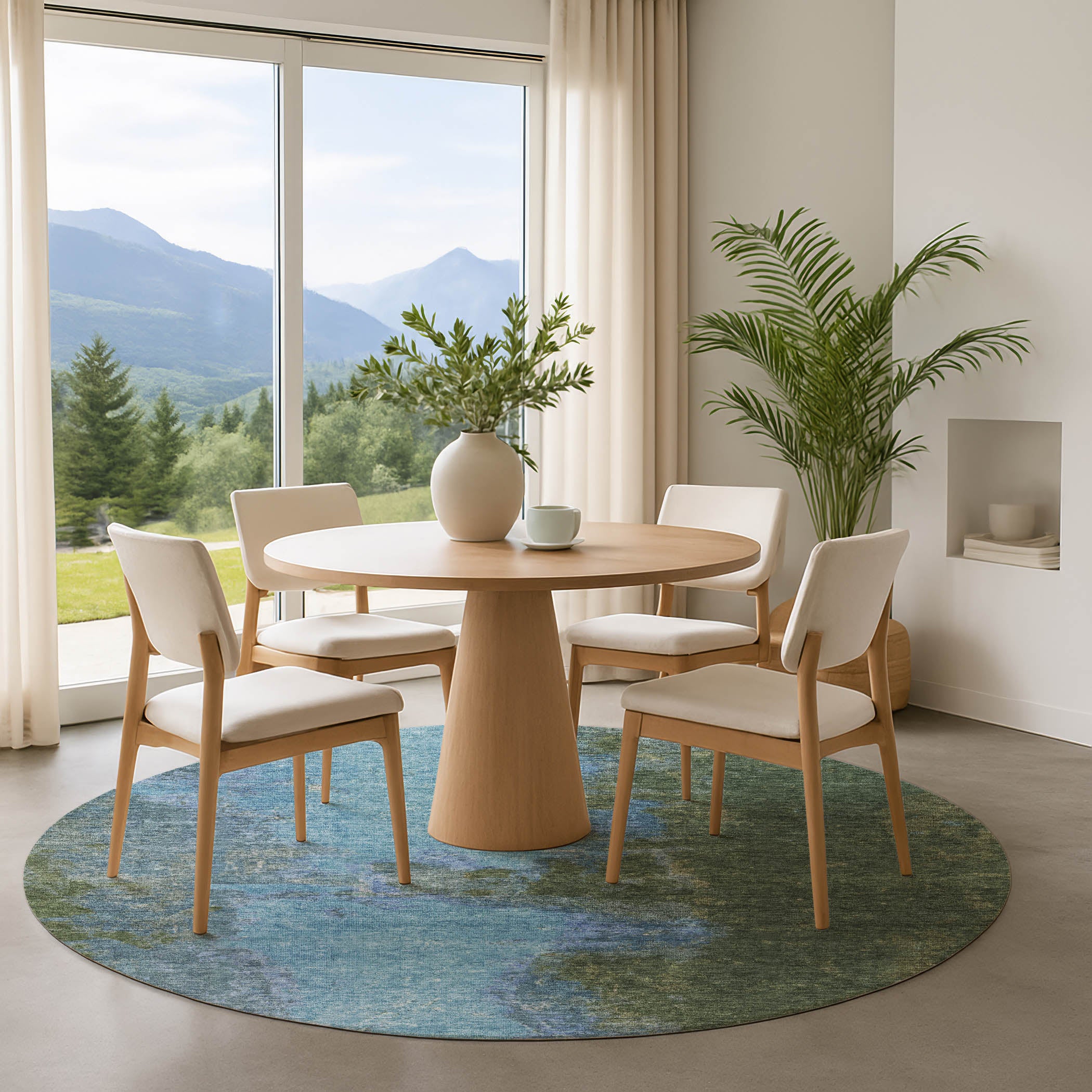 Dubrovnik Machine Washable Transitional Cactus Green Rug 8' x 8' #shape_Round