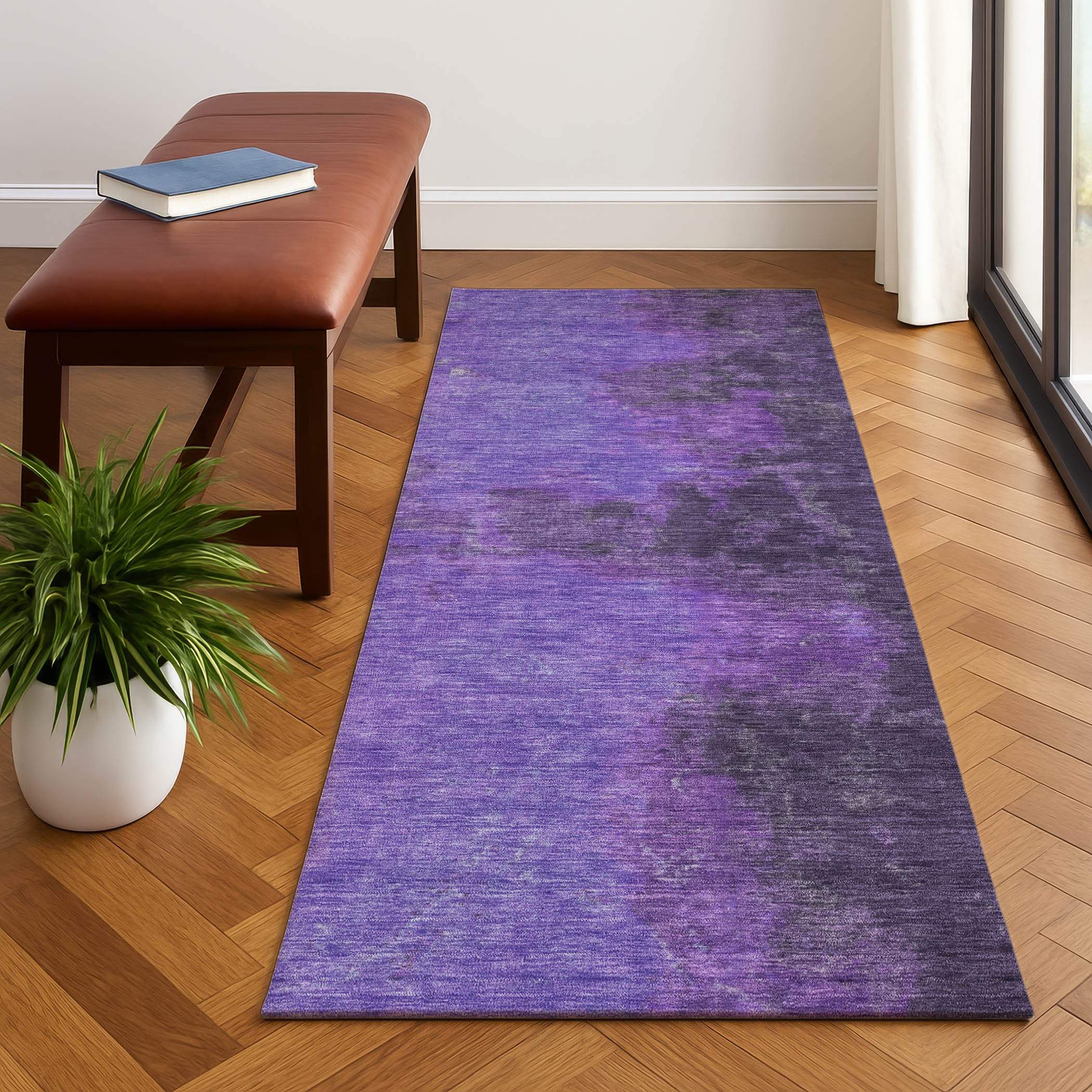 Dubrovnik Machine Washable Transitional Eggplant Purple Rug 2'3" x 7'6" #shape_Runner
