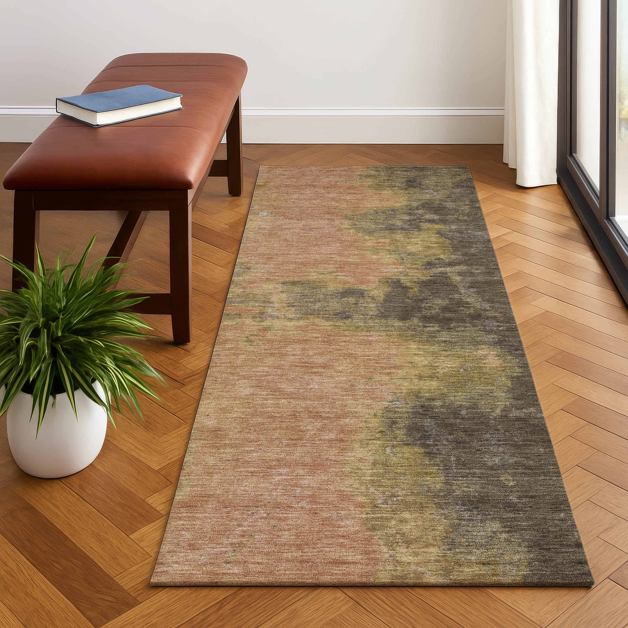 Dubrovnik Machine Washable Transitional Fudge Brown Rug 2'3" x 7'6" #shape_Runner