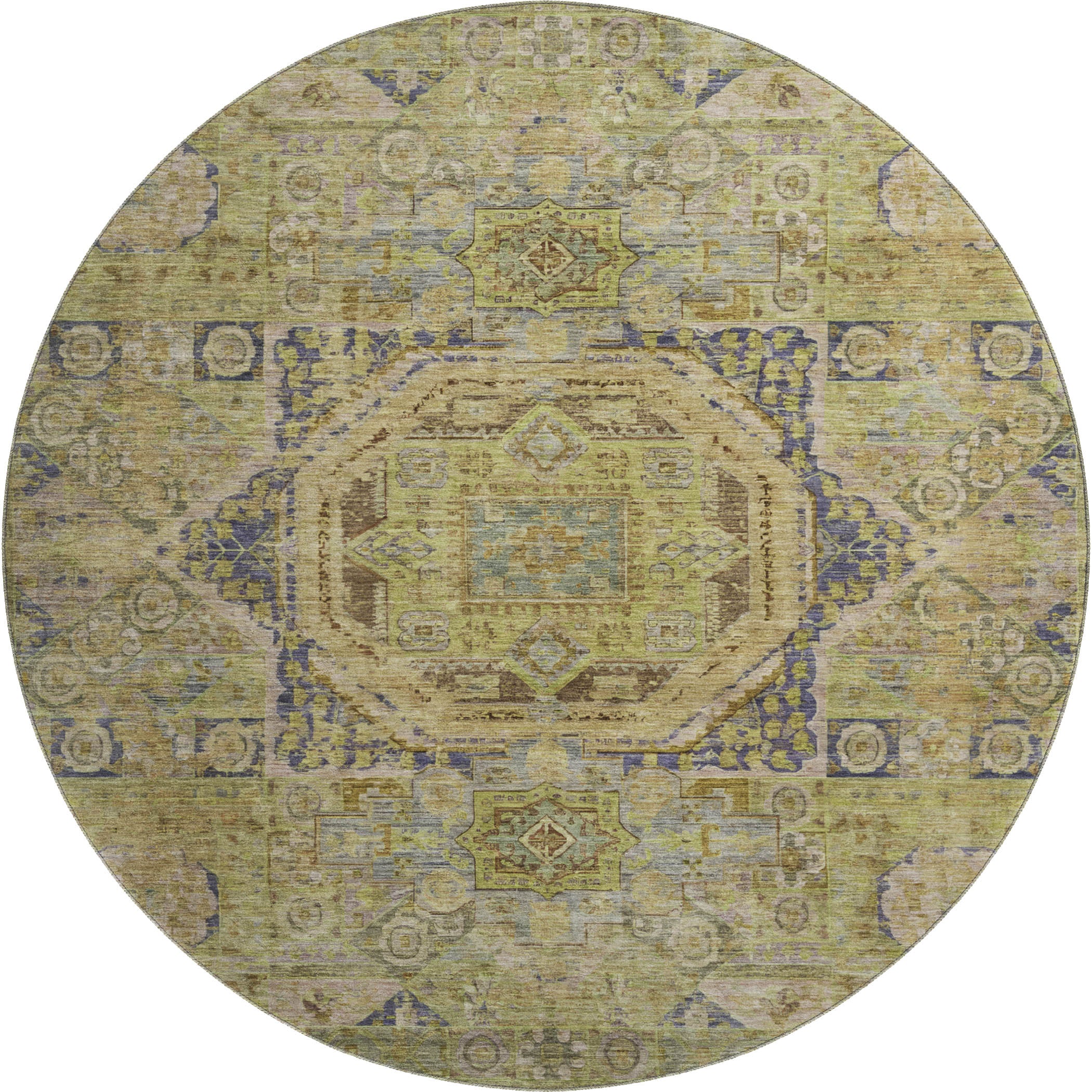 Dublin Machine Washable Traditional Aloe Green Rug 8' x 8' #shape_Round
