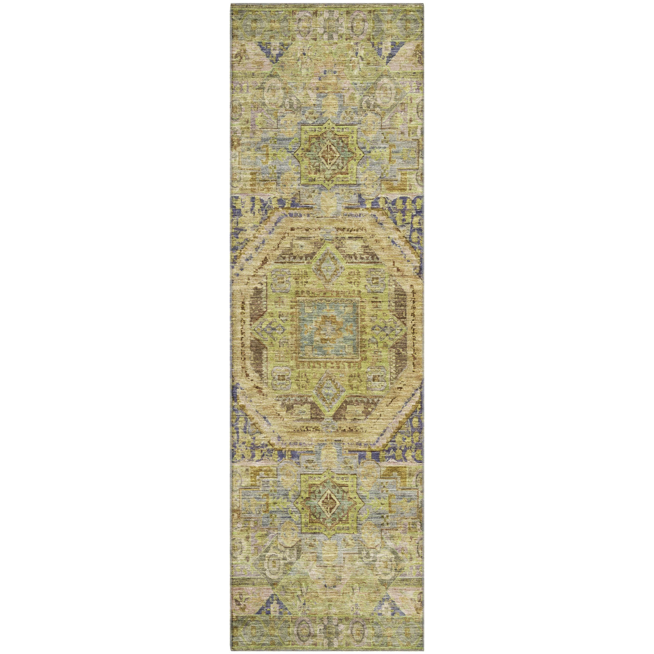 Dublin Machine Washable Traditional Aloe Green Rug 2'3" x 7'6" #shape_Runner