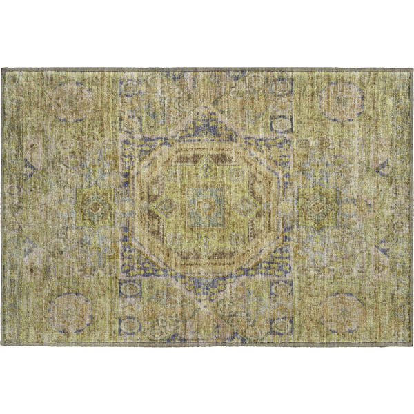 Dublin Machine Washable Traditional Aloe Green Rug 1'8" x 2'6"