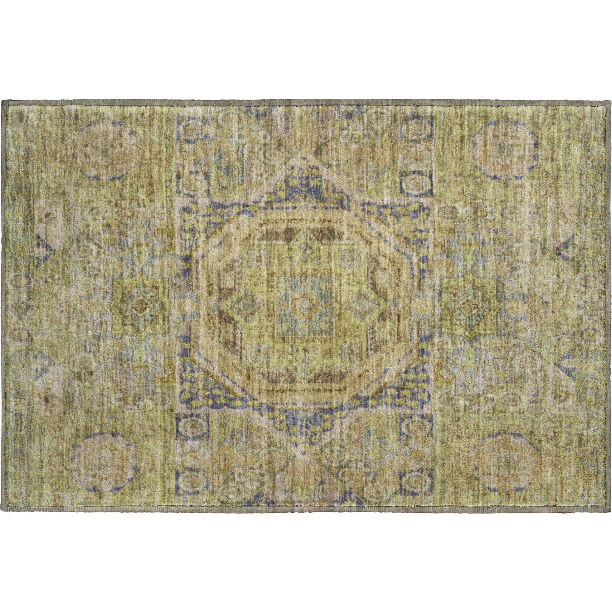 Dublin Machine Washable Traditional Aloe Green Rug 1'8" x 2'6" #shape_Rectangle