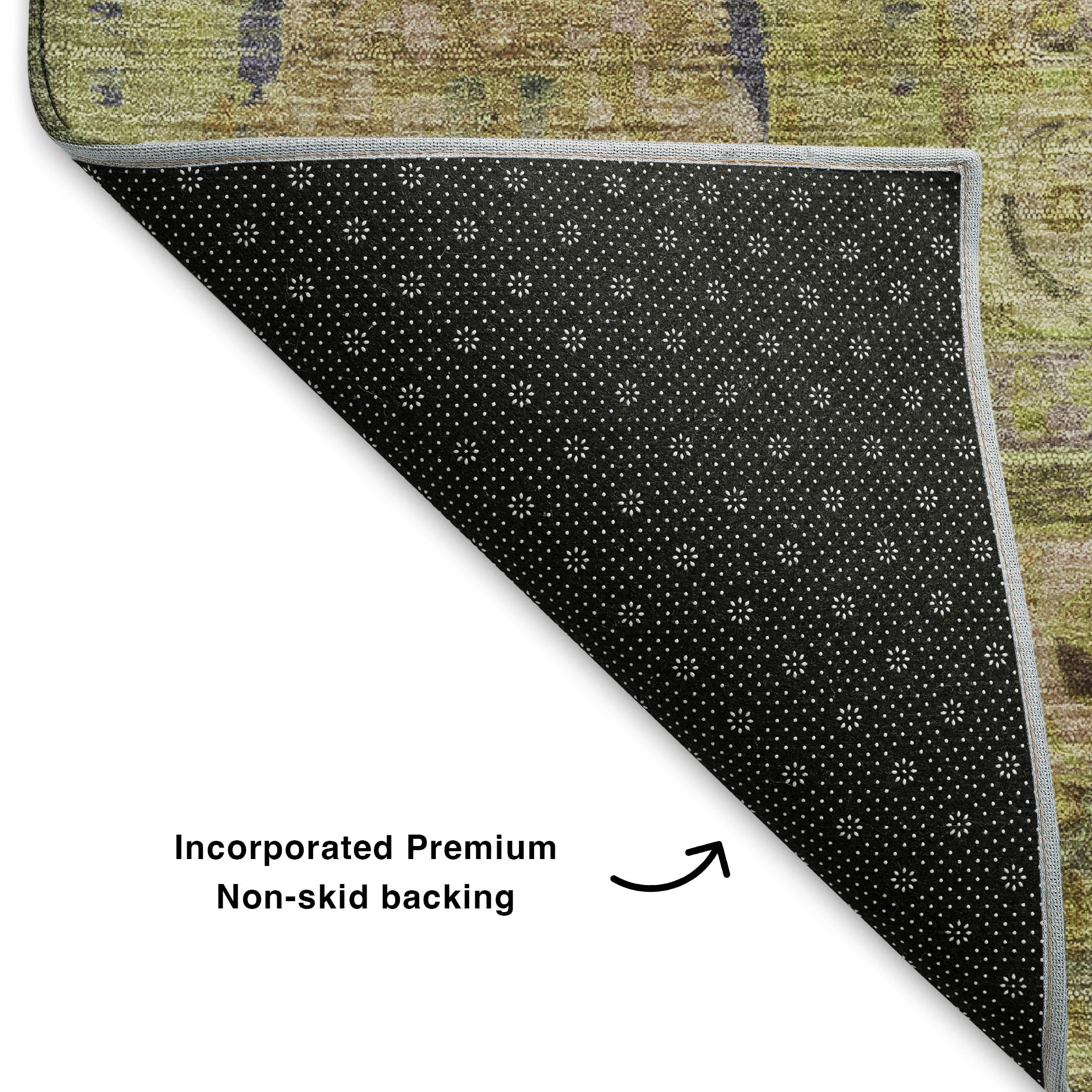Dublin Machine Washable Traditional Aloe Green Rug 1'8" x 2'6" #shape_Rectangle