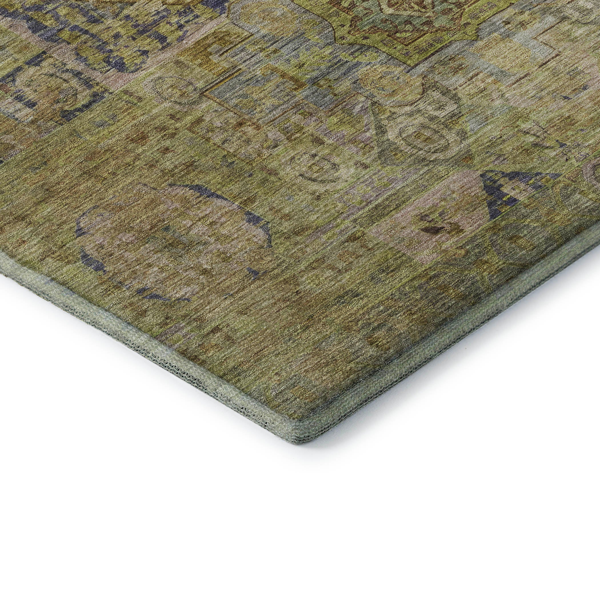 Dublin Machine Washable Traditional Aloe Green Rug 1'8" x 2'6" #shape_Rectangle