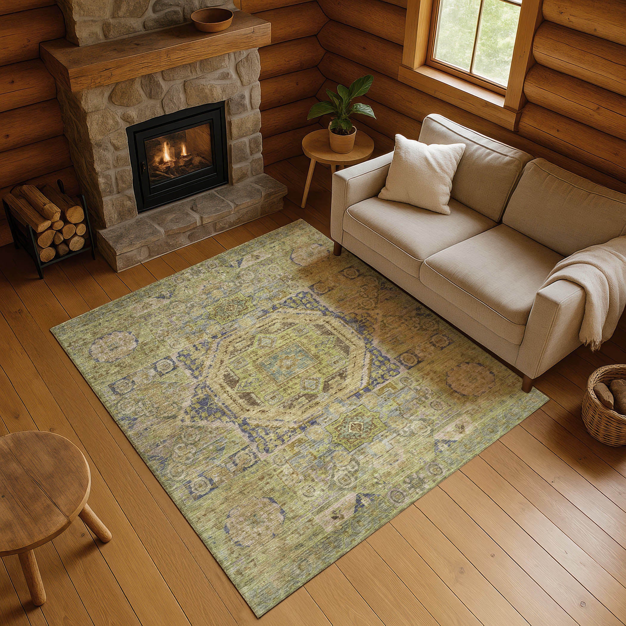 Dublin Machine Washable Traditional Aloe Green Rug 2'6" x 3'10" #shape_Rectangle