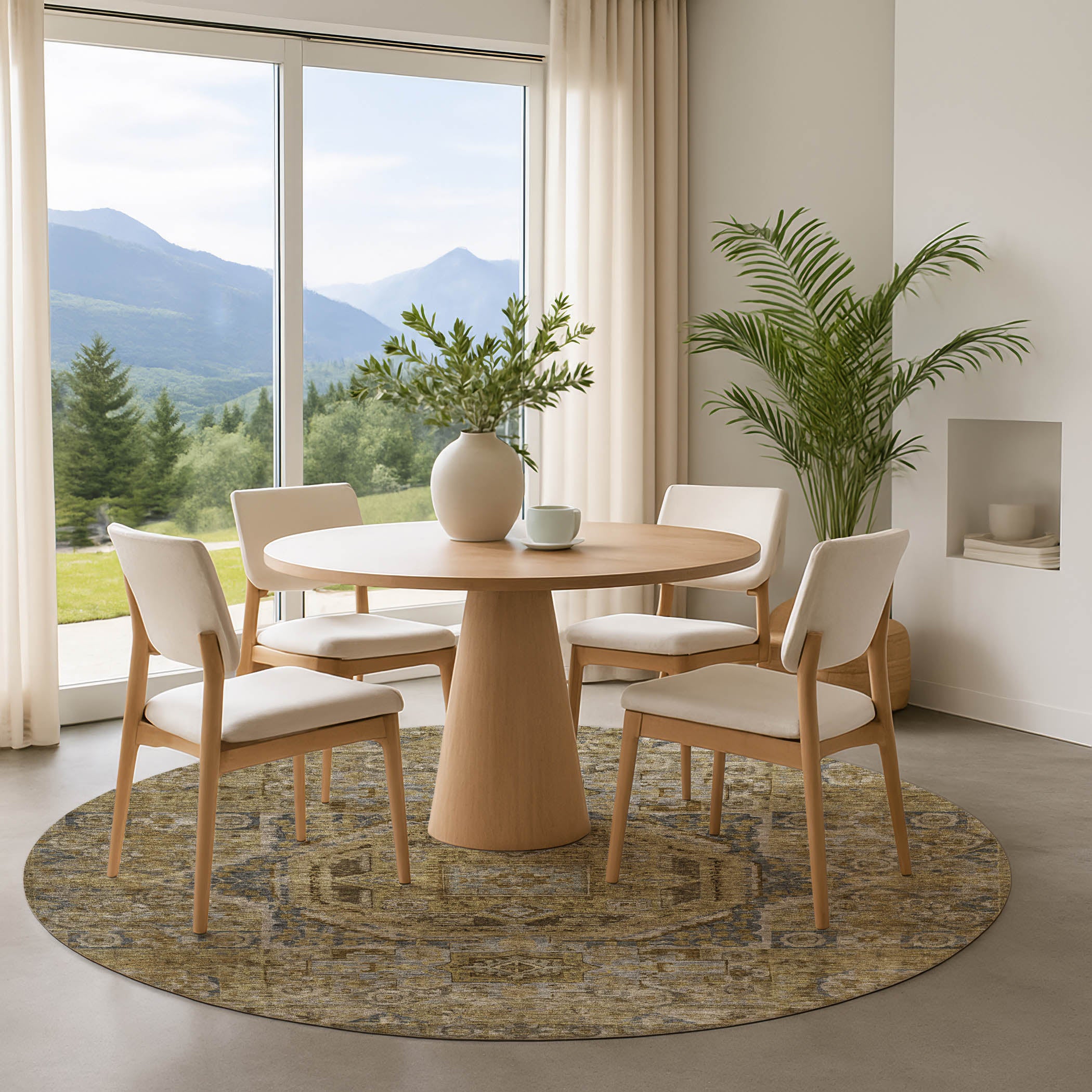 Dublin Machine Washable Traditional Brown Rug 8' x 8' #shape_Round