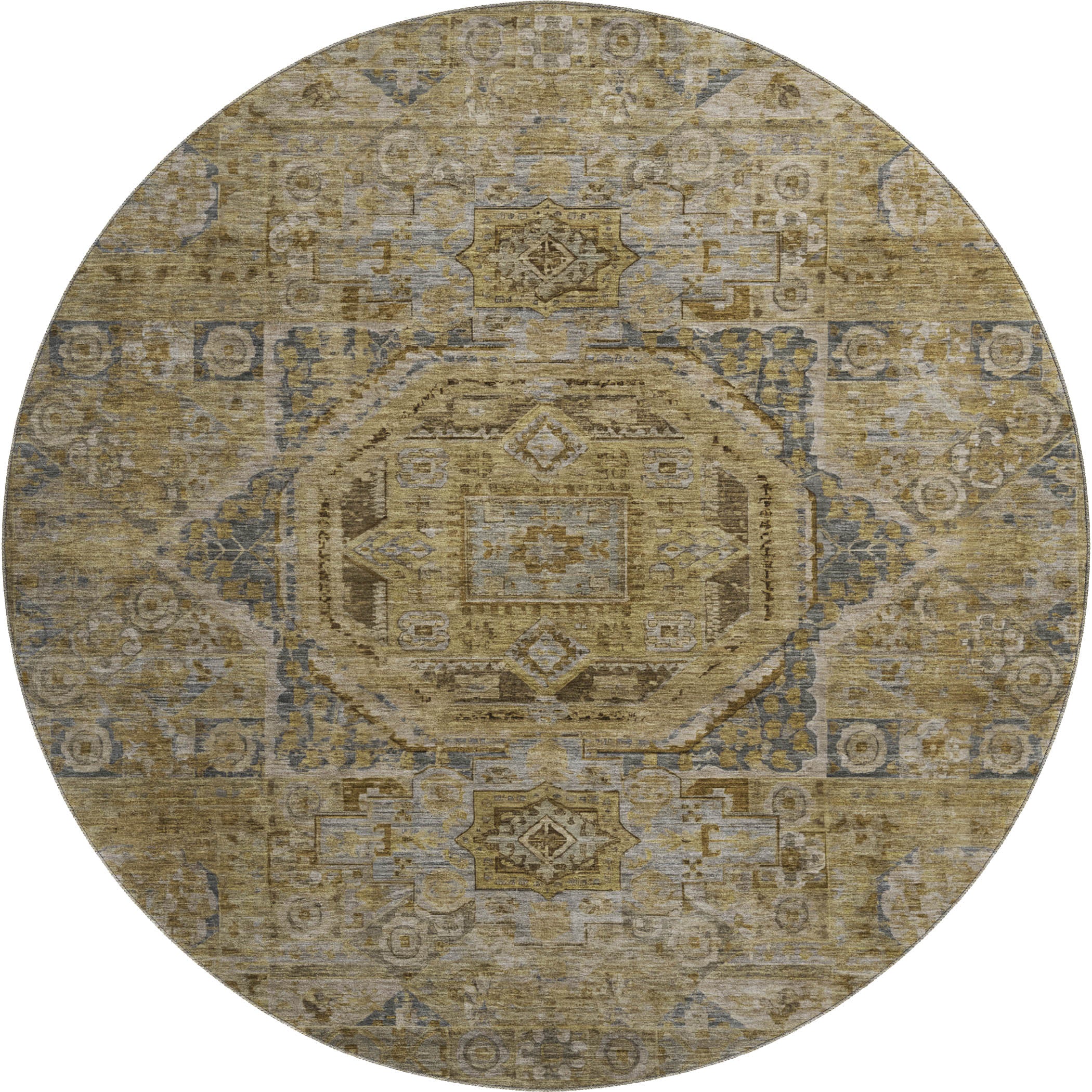 Dublin Machine Washable Traditional Brown Rug 8' x 8' #shape_Round